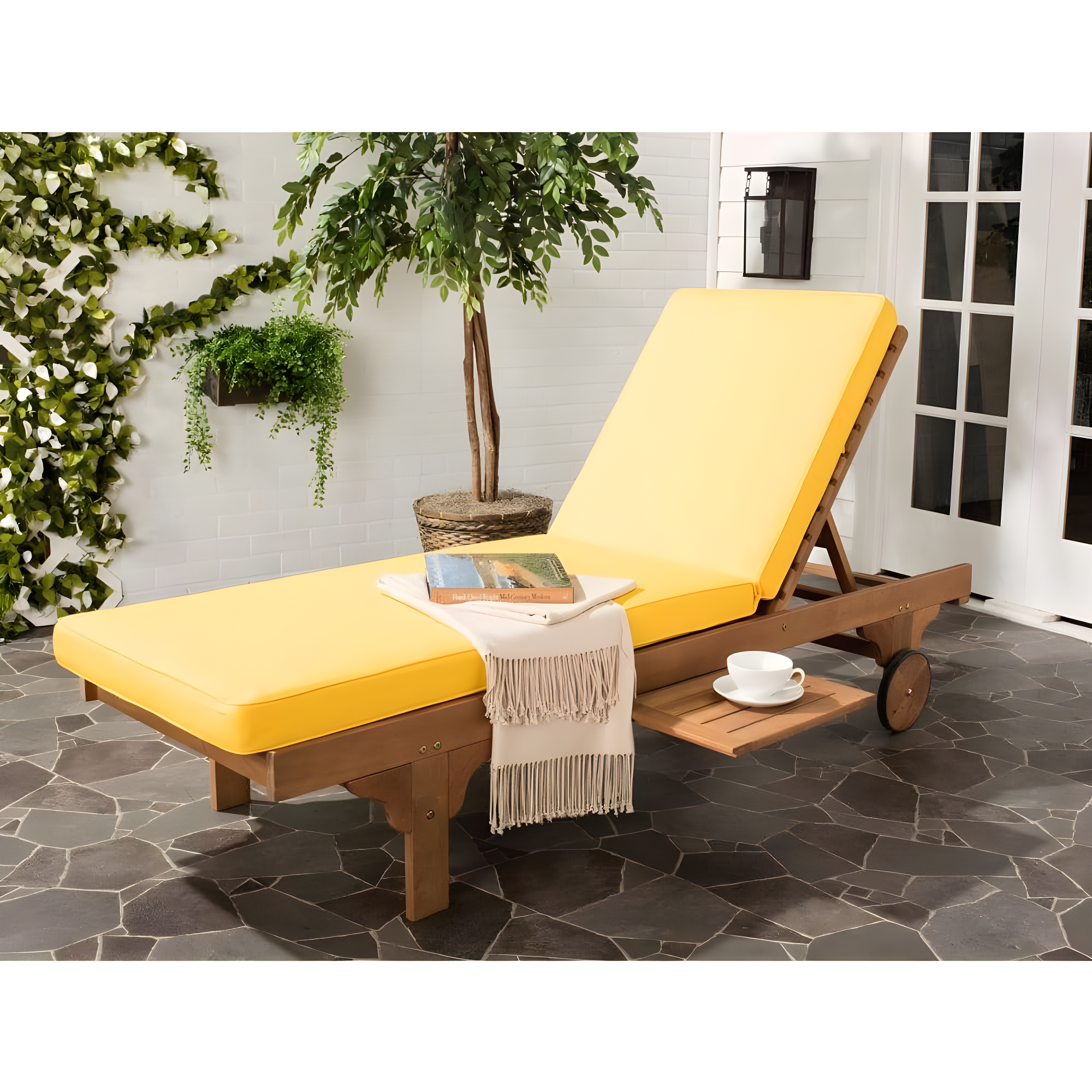 Newport Lounge Chair - Outdoor - PAT7022 - Natural/Yellow -Safavieh