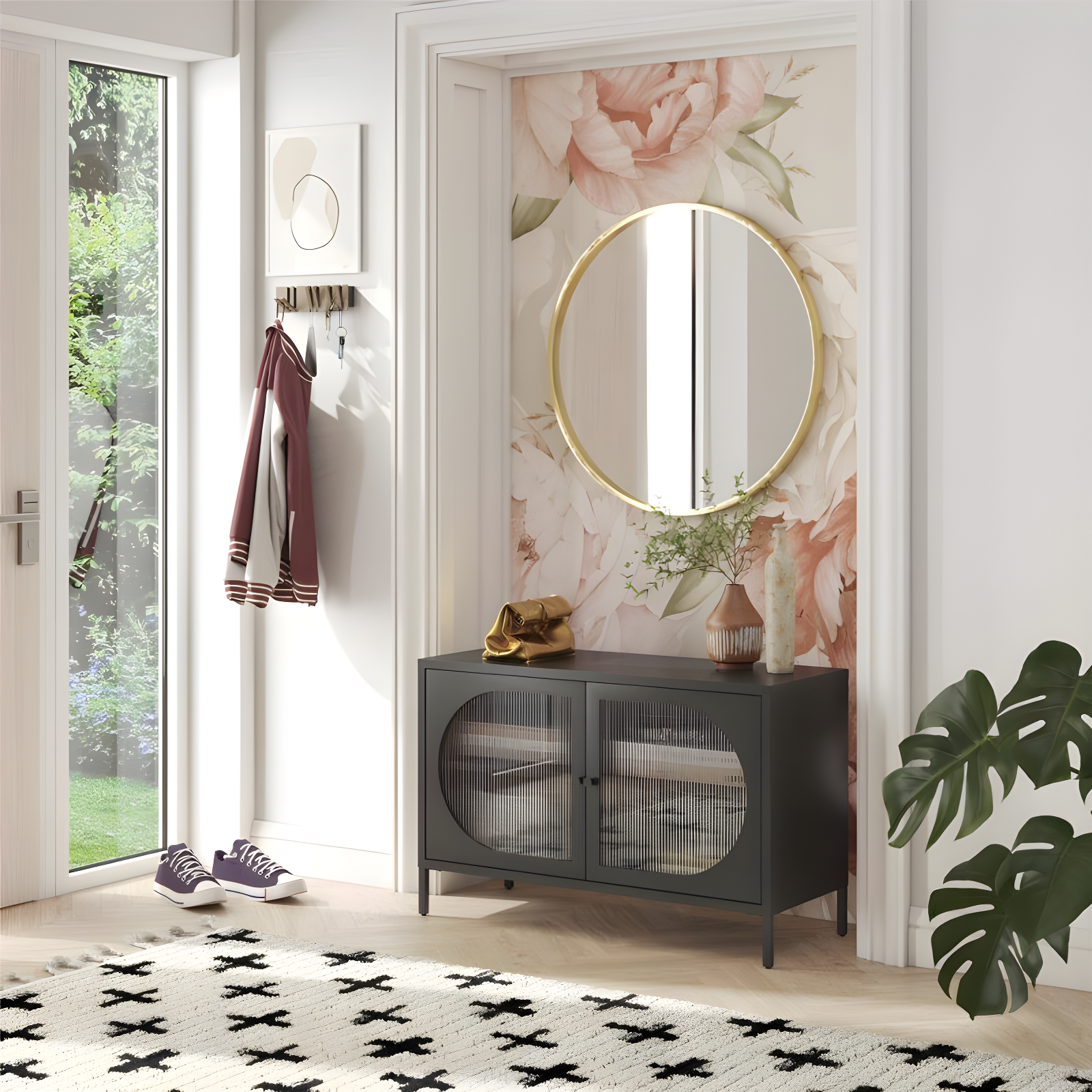 Luna 25.2'' Tall Accent Cabinet with Fluted Glass