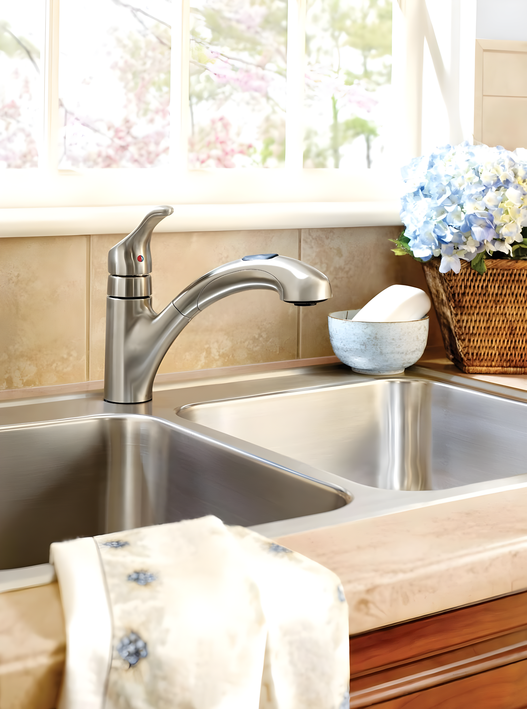 MOEN Renzo Spot Resist Stainless 9 in. H Pull Out Sprayer Kitchen Faucet with 360° Spout Swivel and PowerClean
