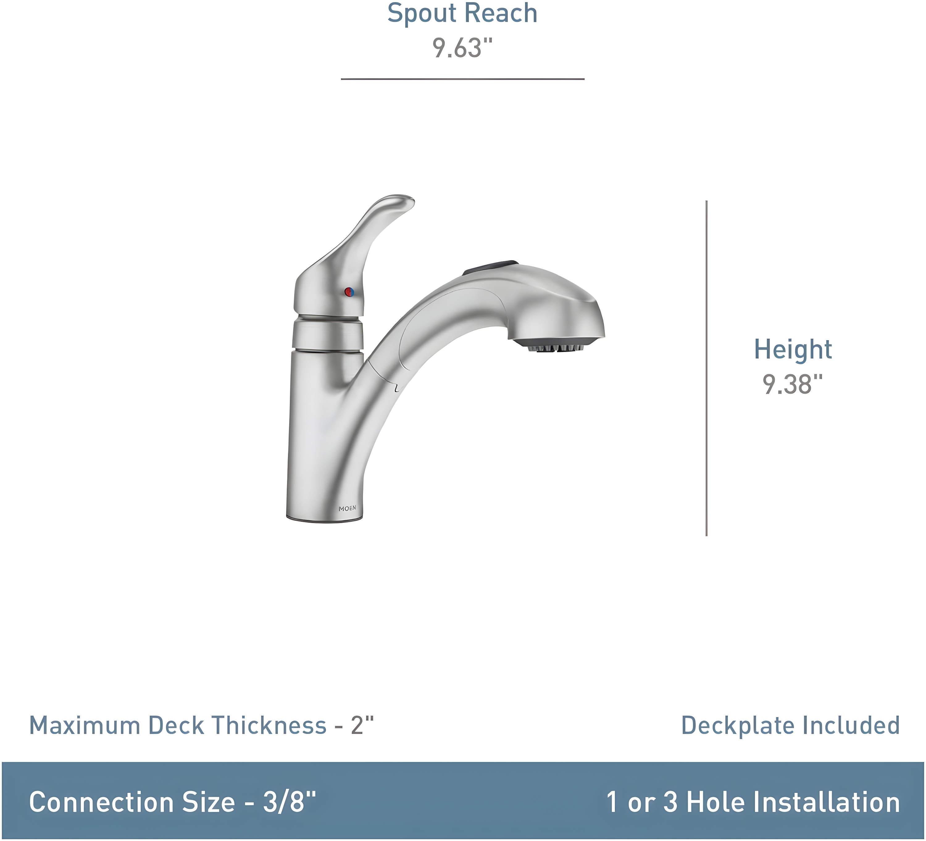 MOEN Renzo Spot Resist Stainless 9 in. H Pull Out Sprayer Kitchen Faucet with 360° Spout Swivel and PowerClean
