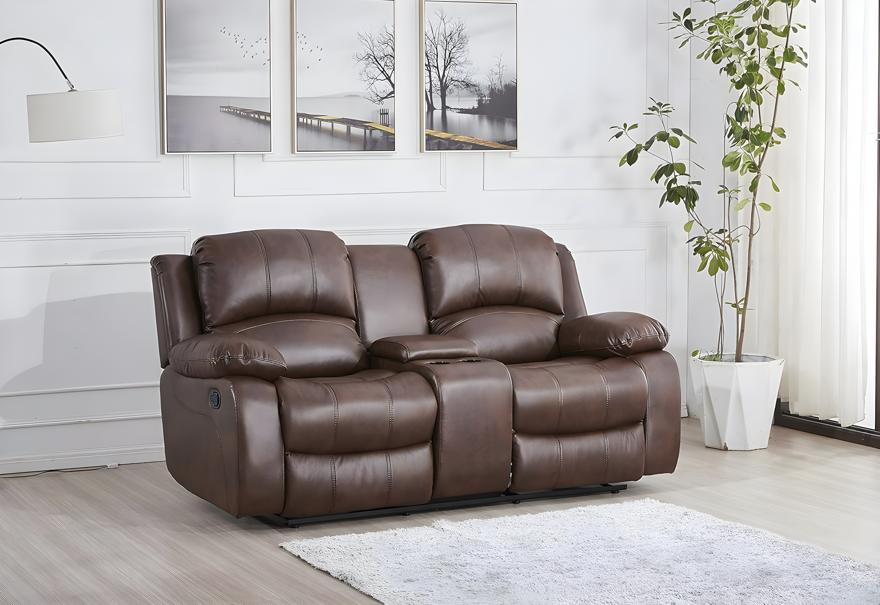 Betsy Furniture Loveseat Brown Faux Leather Sofa Set