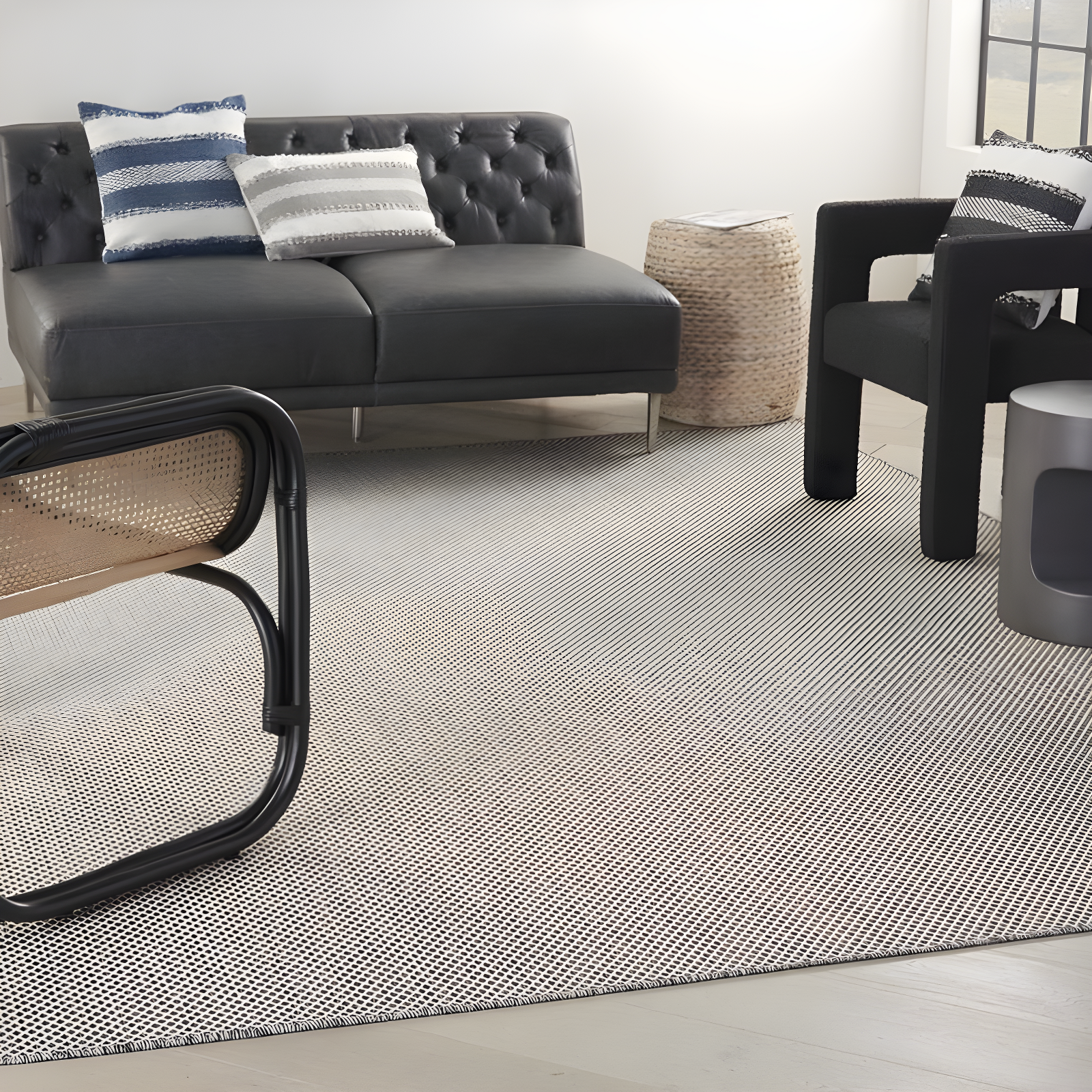 Nourison Courtyard COU01 Indoor/outdoor Area Rug - Ivory Charcoal 7' x 10'
