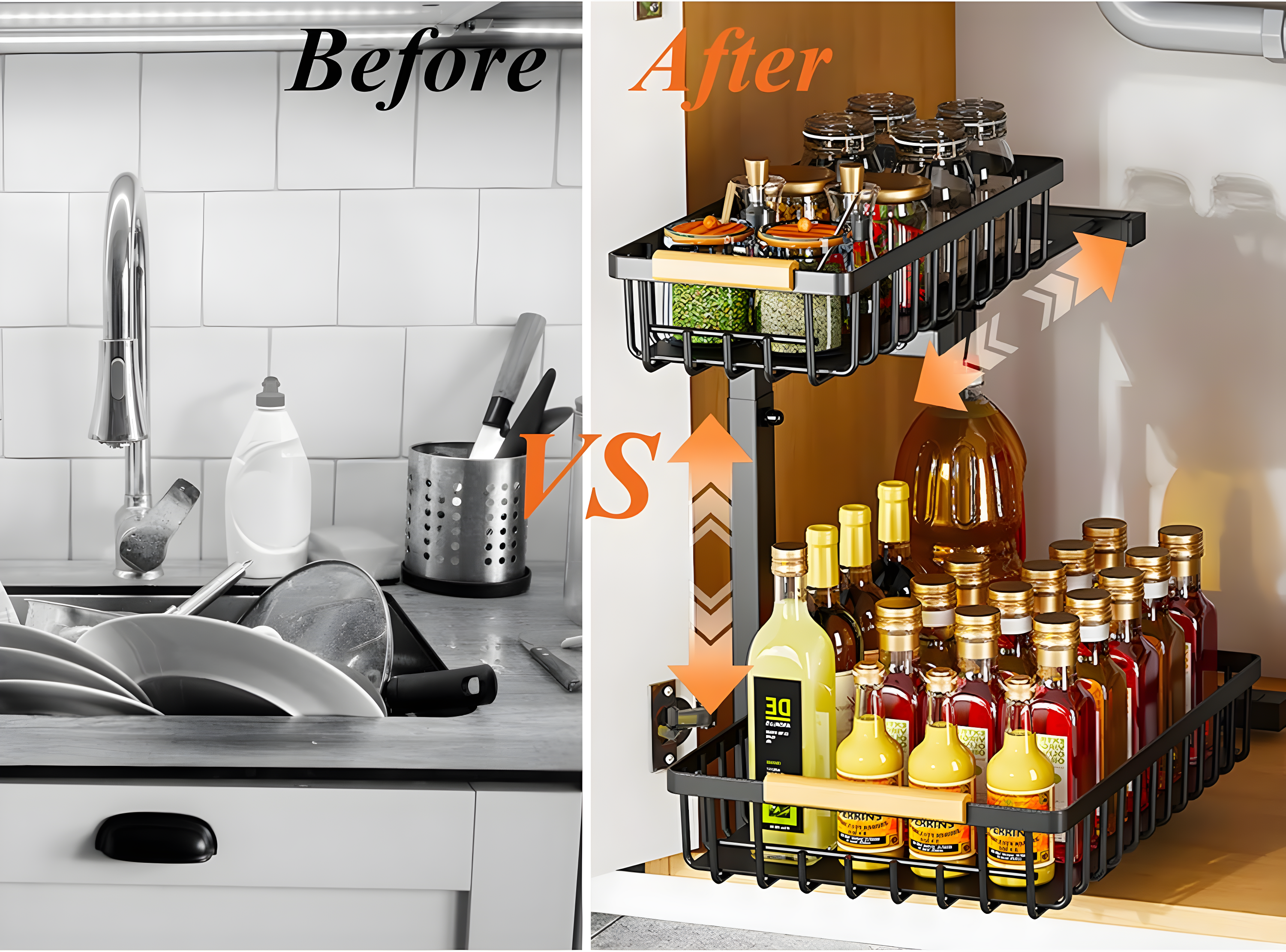 Rebrilliant Under Sink Organizer, 2 Tier Under Sink Organizers And Storage, Metal Slide Out Pull Out Cabinet Organizer ,2 Pack Sliding Drawer Organizer For Kitchen Bathroom Pantry