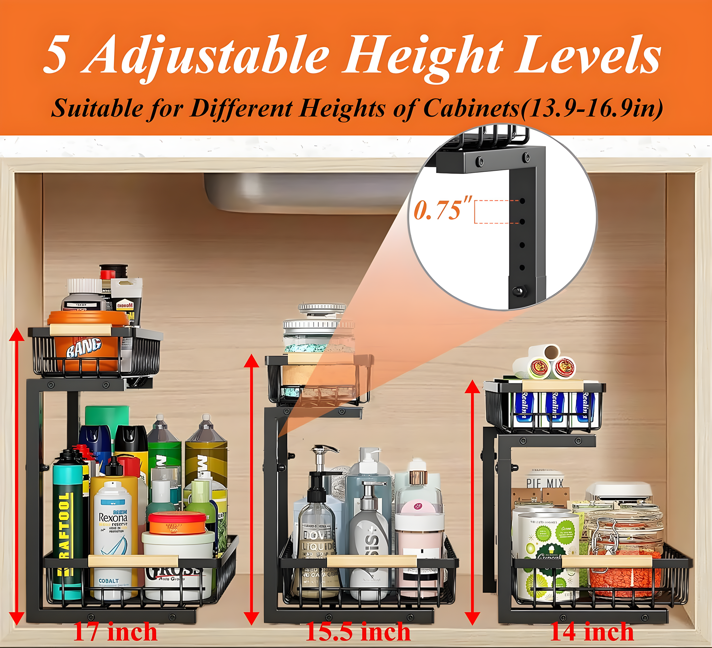 Rebrilliant Under Sink Organizer, 2 Tier Under Sink Organizers And Storage, Metal Slide Out Pull Out Cabinet Organizer ,2 Pack Sliding Drawer Organizer For Kitchen Bathroom Pantry