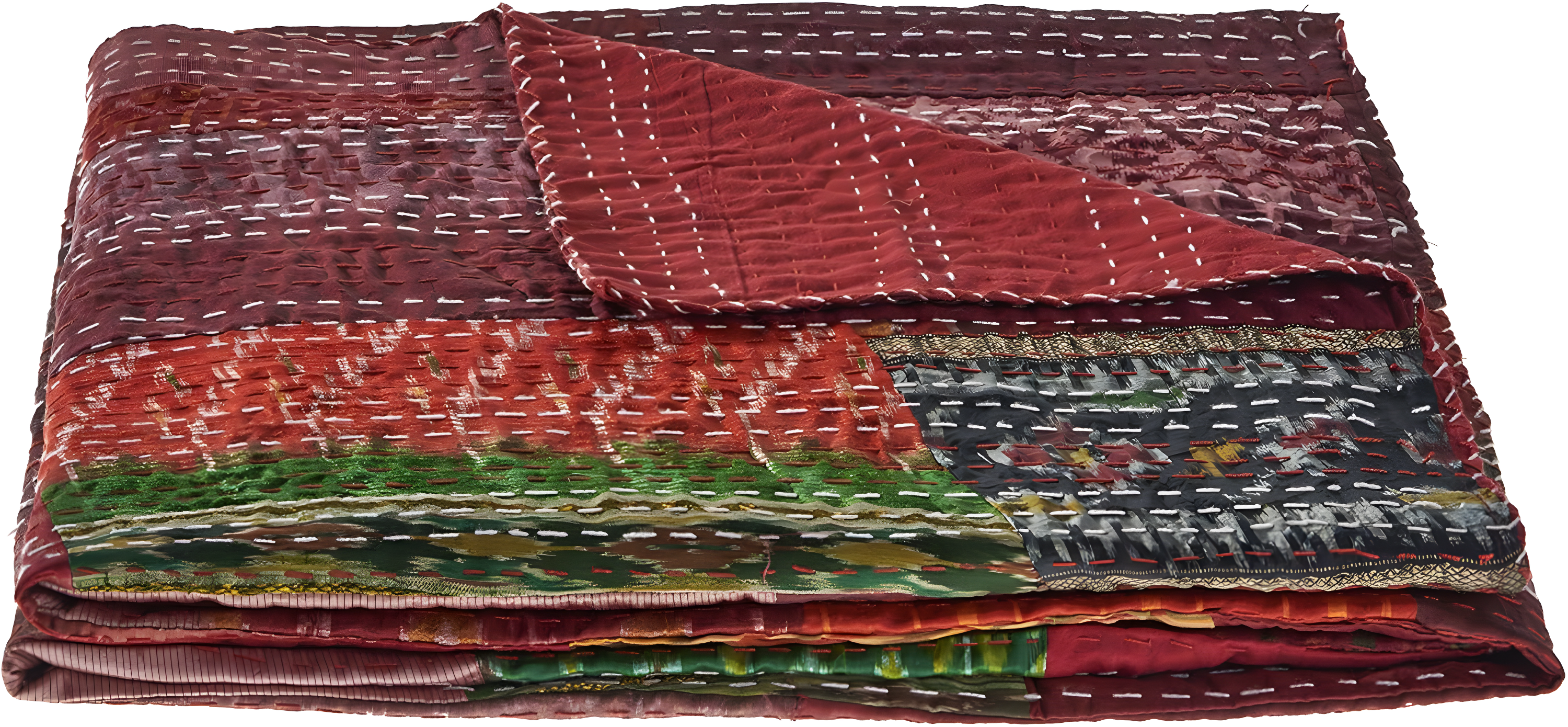 Rajani Home Handmade Kantha Silk Blend Throw Blanket