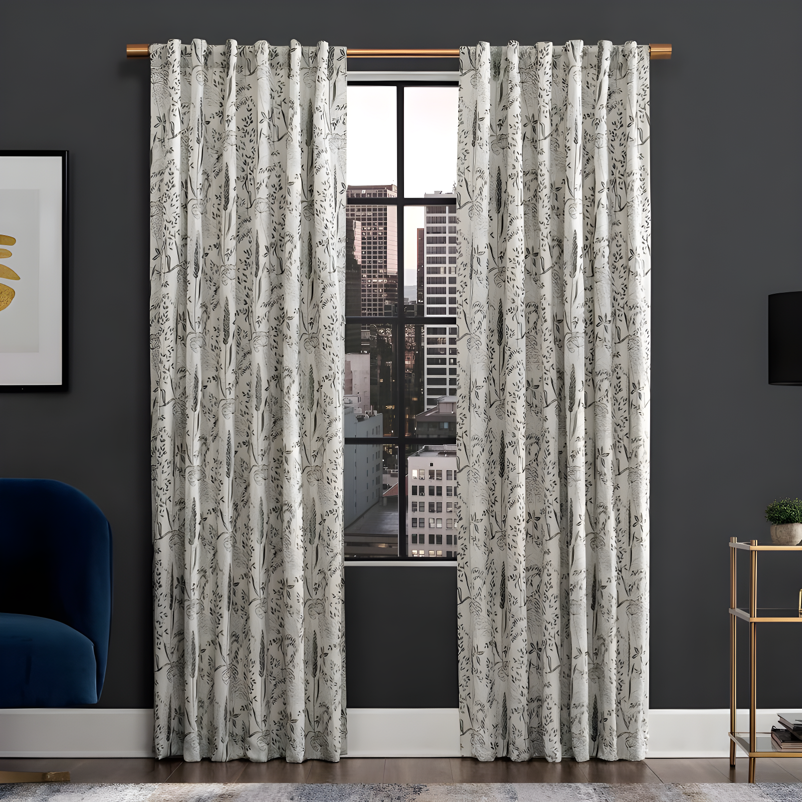 Scott Living Aubry Shimmering Floral 100% Blackout Back Tab Curtain Panel