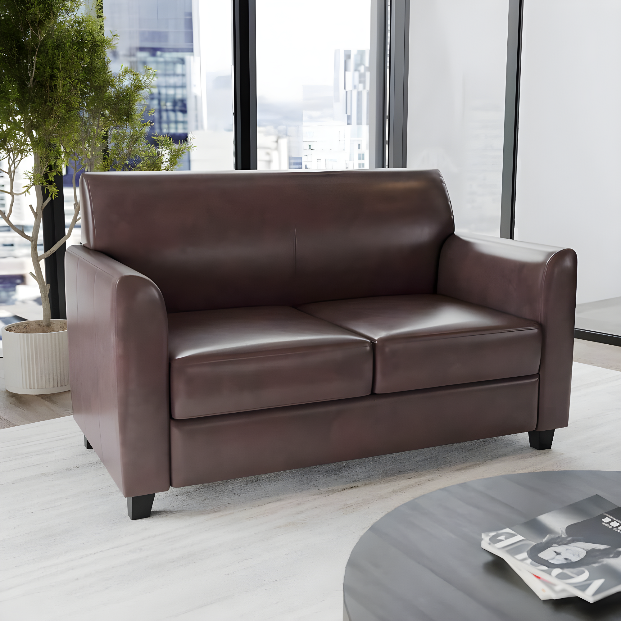 Hercules Junkersfeld 52" Modern LeatherSoft Upholstered Reception Loveseat by Flash Furniture