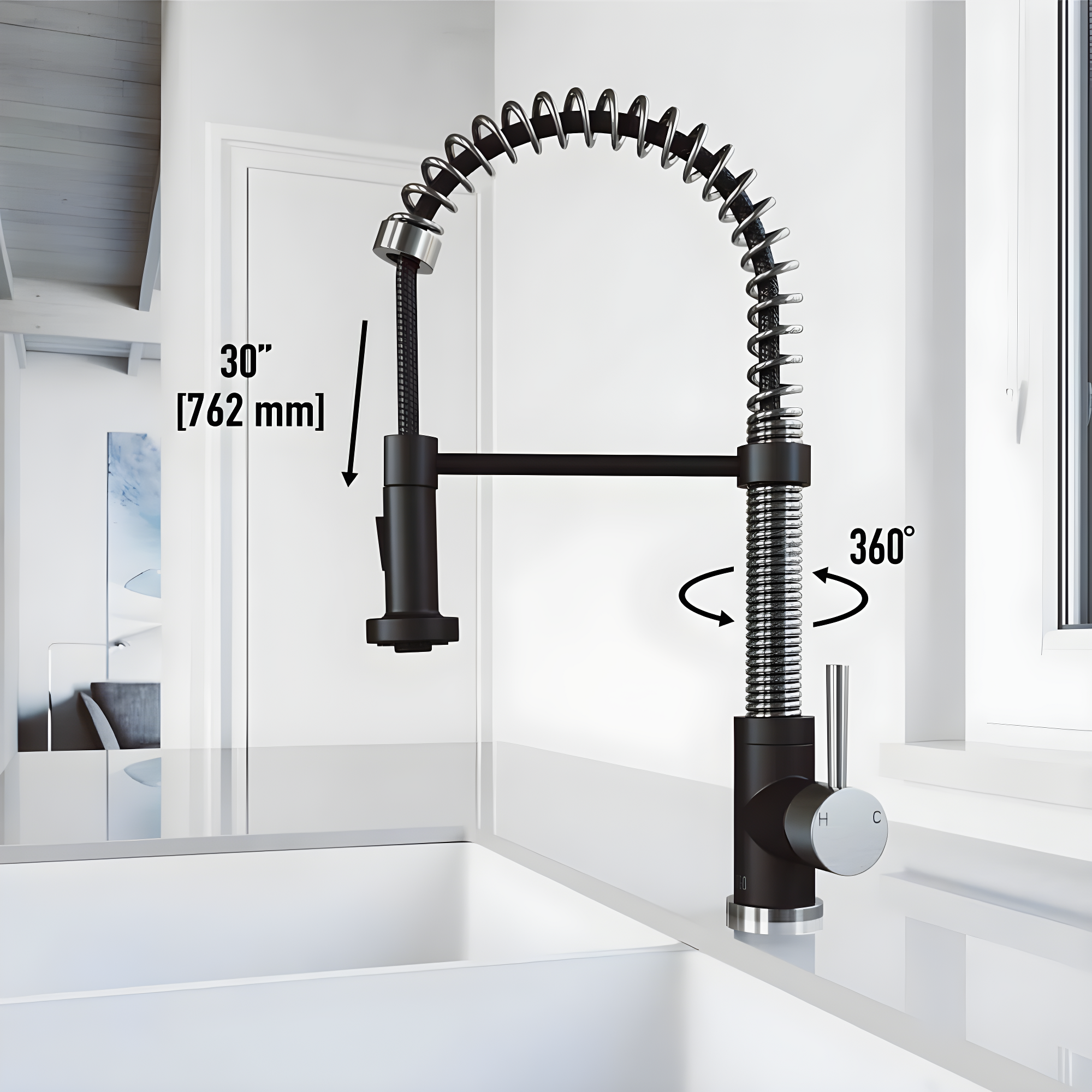 Edison 19" H 1-handle Pull-Down 2-Function Sprayer Kitchen Faucet