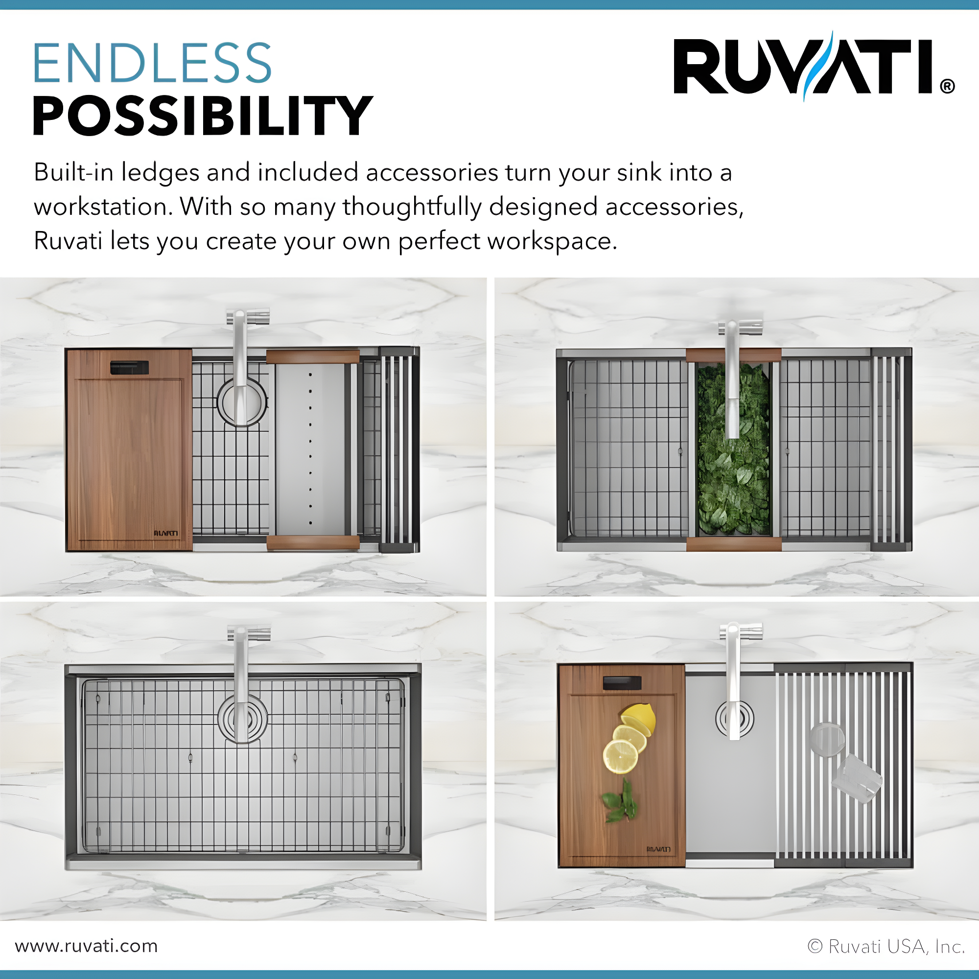 Ruvati RVH8303 Ruvati Workstation Undermount 16 Gauge Stainless Steel Kitchen Sink Single Bowl