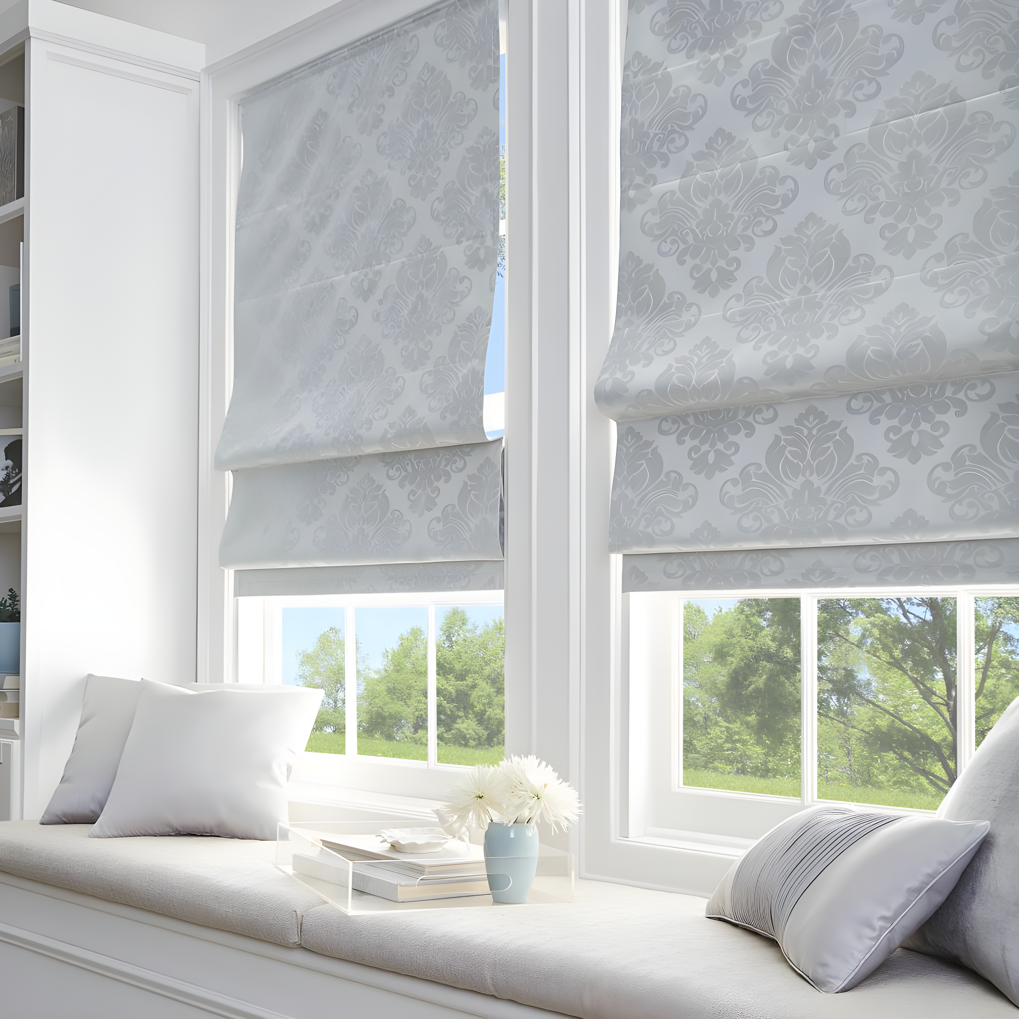 Curtainworks Damask Window Shade, 48" W x 64" L, Silver
