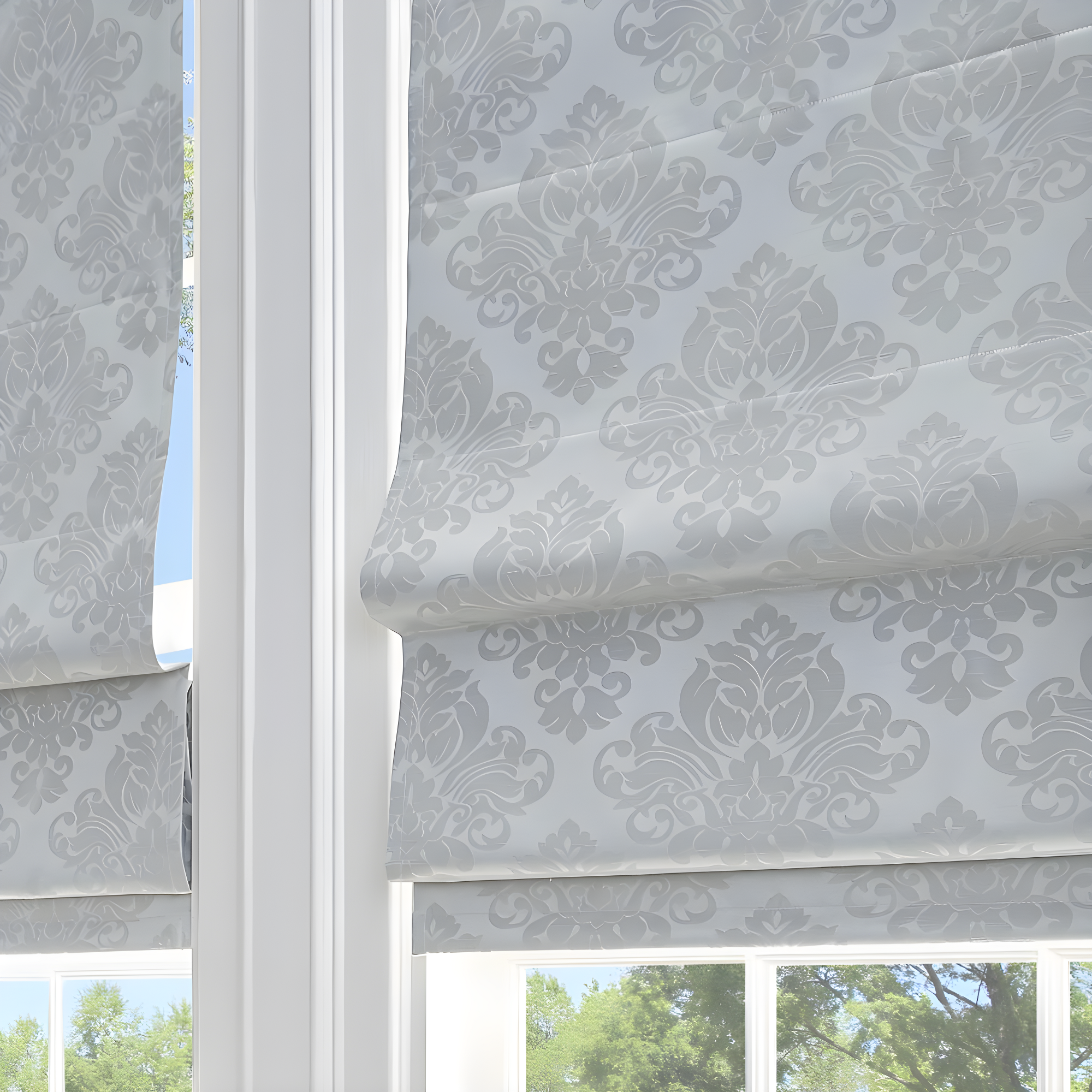 Curtainworks Damask Window Shade, 48" W x 64" L, Silver