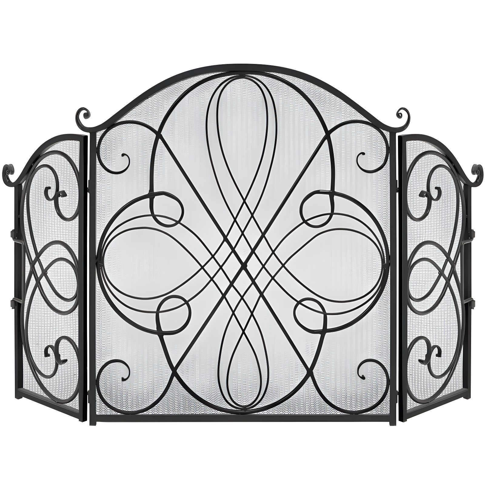 Winston Porter Lissowski 3-Panel 55"x33" Wrought Iron Fireplace Safety Screen Decorative Scroll Spark Guard Cover