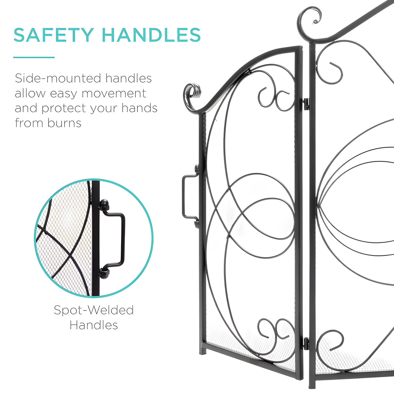 Winston Porter Lissowski 3-Panel 55"x33" Wrought Iron Fireplace Safety Screen Decorative Scroll Spark Guard Cover