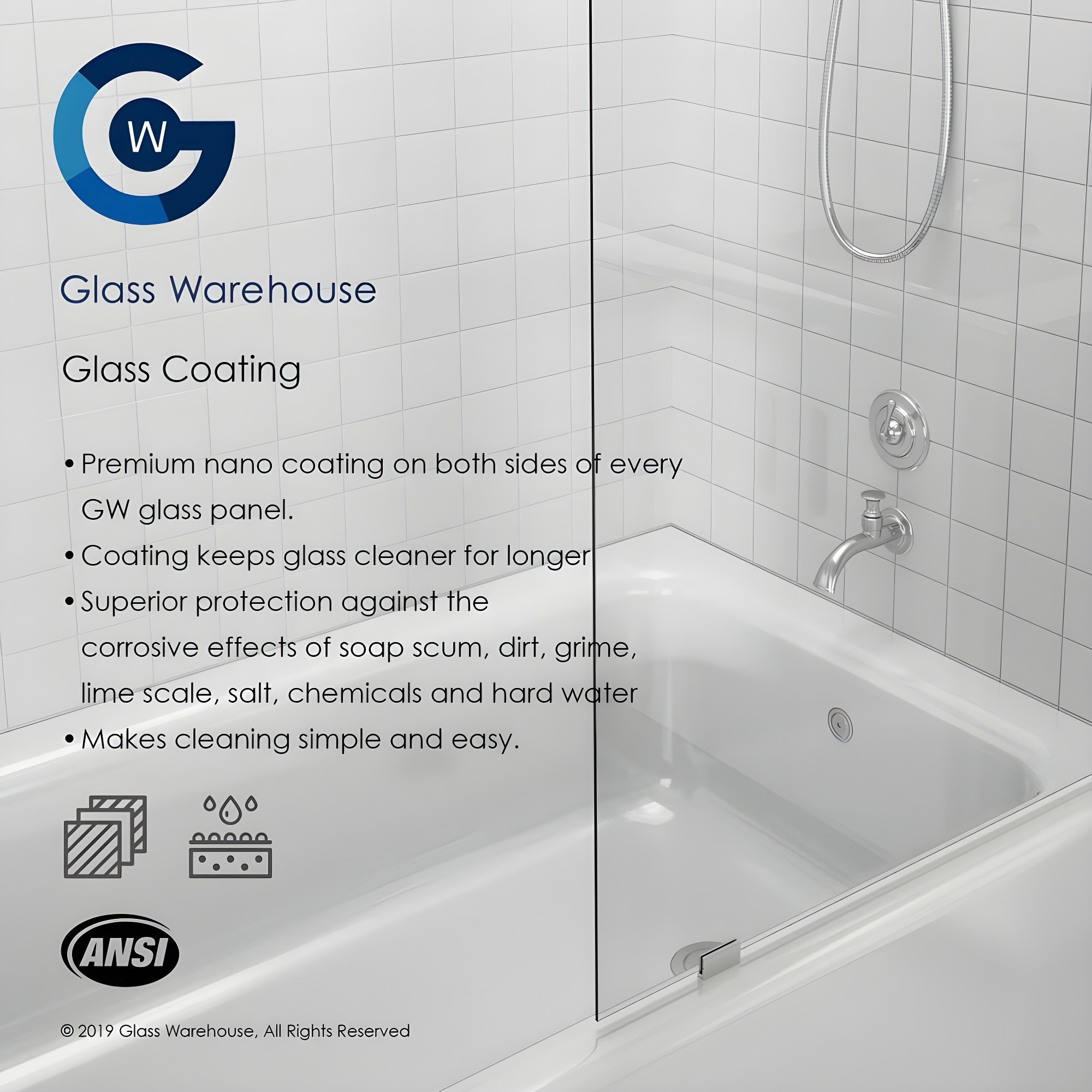 Glass Warehouse Halo 36 in. x 47 in. x 78 in. 90-degree Fully Frameless Glass Hinged Shower Enclosure 90-GH-36-47-MB