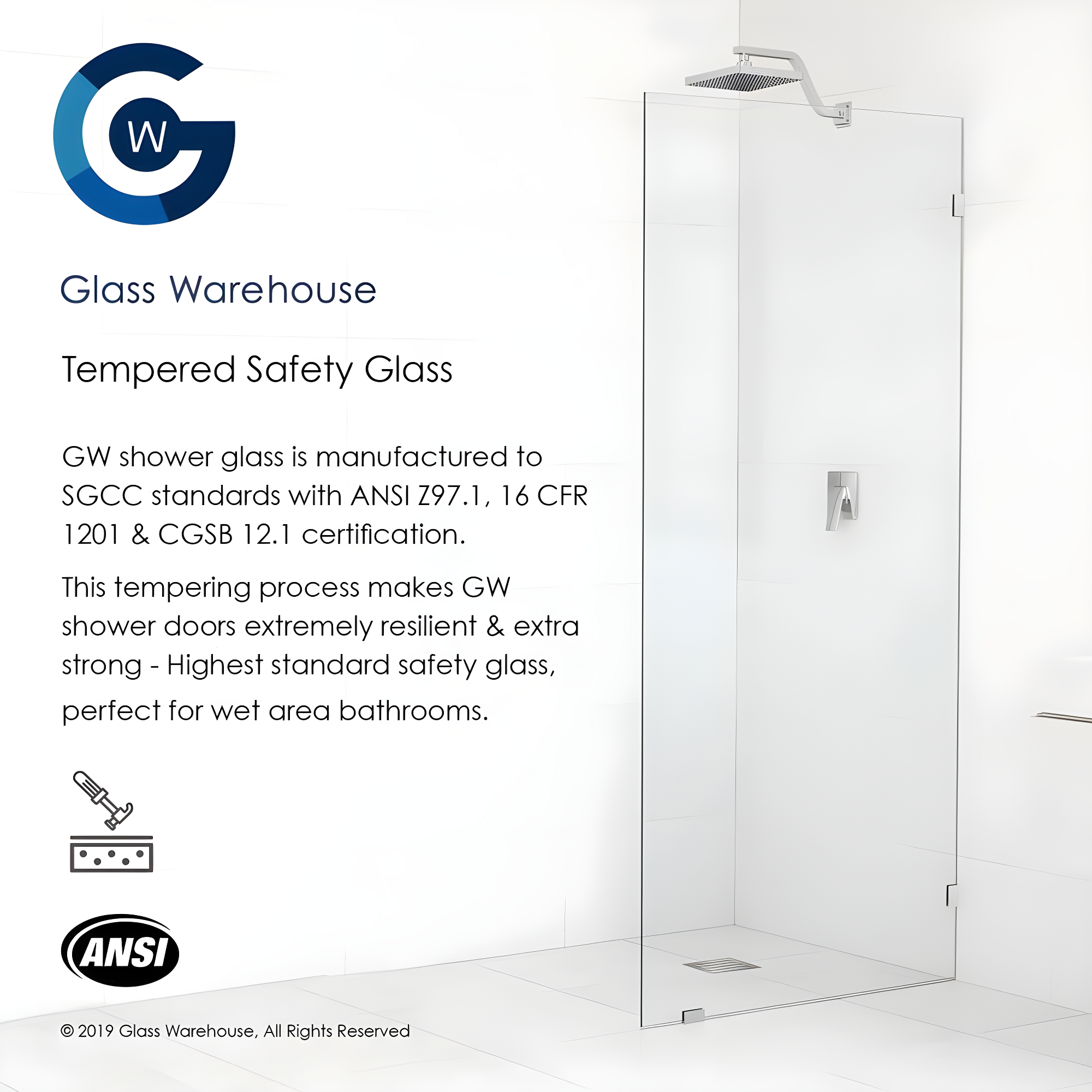 Glass Warehouse Halo 36 in. x 47 in. x 78 in. 90-degree Fully Frameless Glass Hinged Shower Enclosure 90-GH-36-47-MB