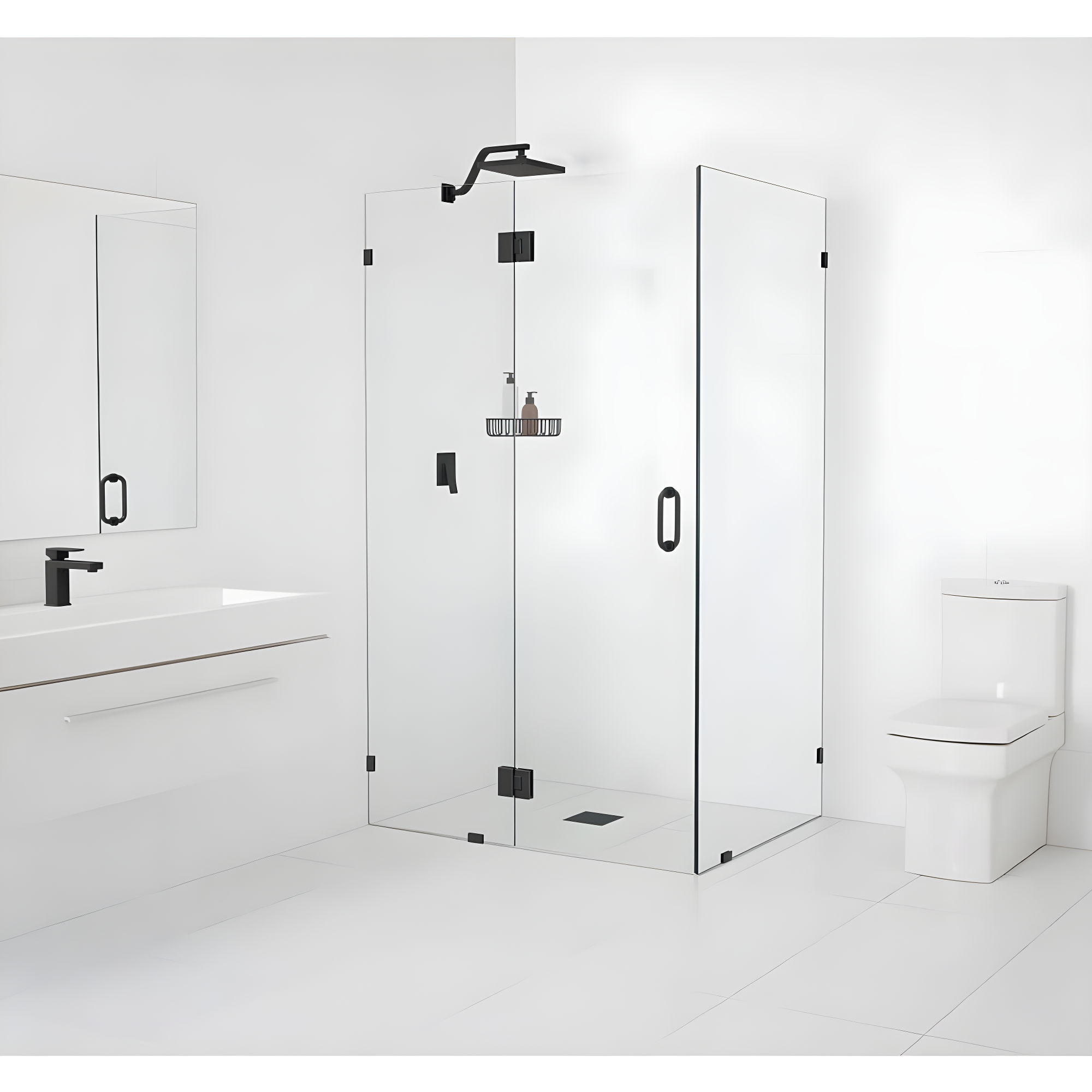 Glass Warehouse Halo 36 in. x 47 in. x 78 in. 90-degree Fully Frameless Glass Hinged Shower Enclosure 90-GH-36-47-MB