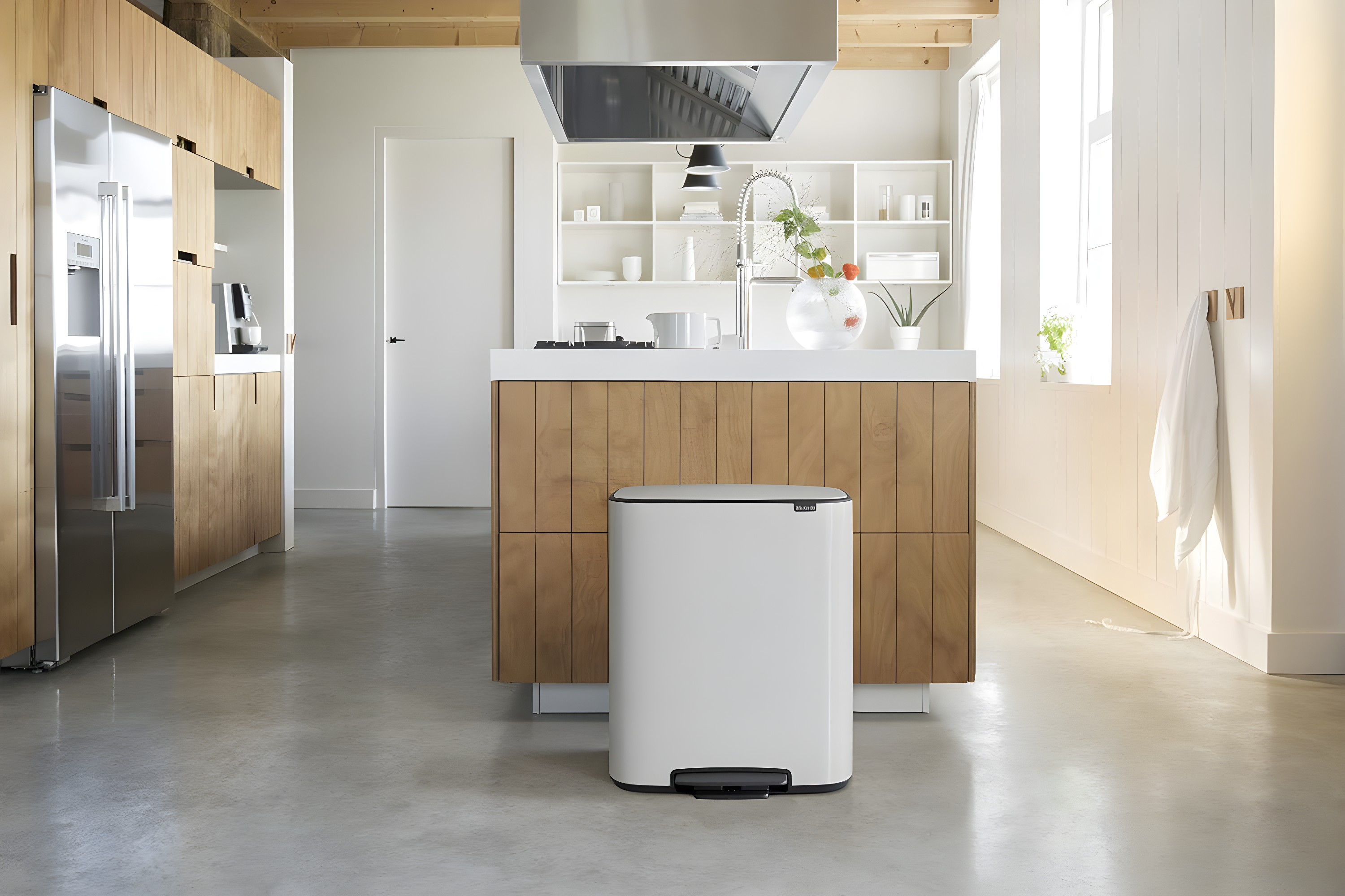 Brabantia Bo Step On Trash Can, White, 16 Gallon
