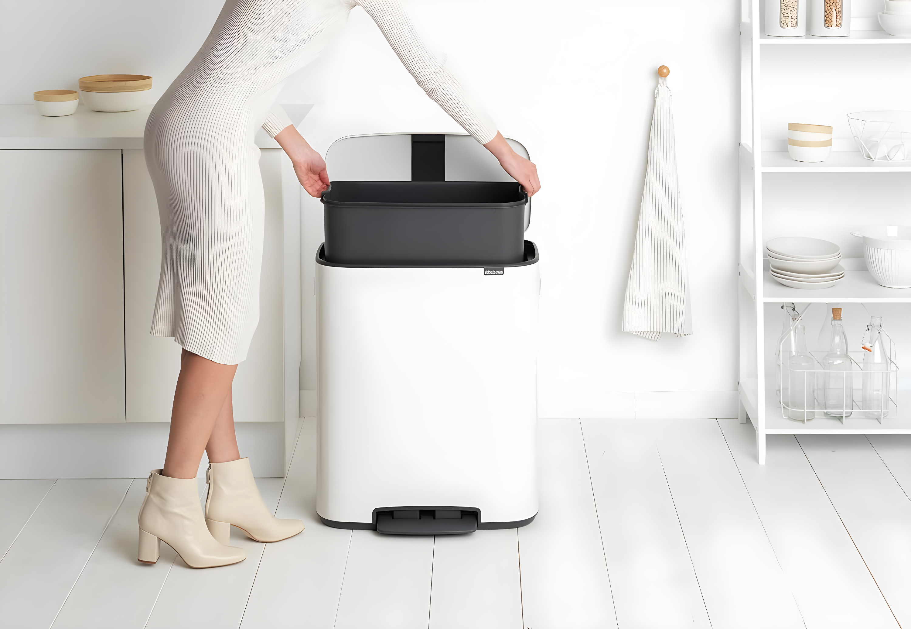 Brabantia Bo Step On Trash Can, White, 16 Gallon