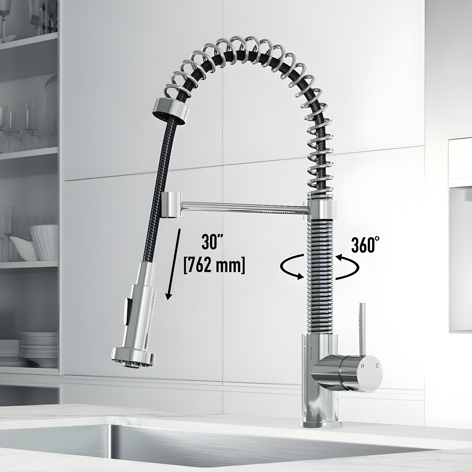 Edison 19" H 1-handle Pull-Down 2-Function Sprayer Kitchen Faucet