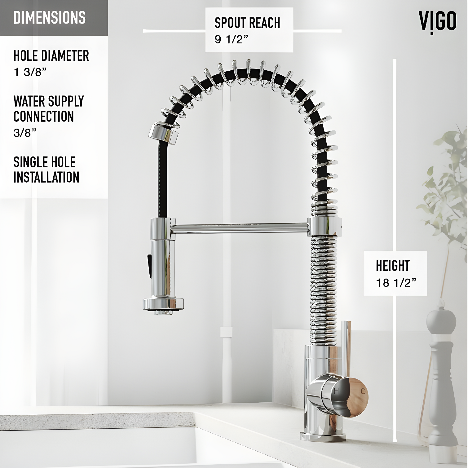 Edison 19" H 1-handle Pull-Down 2-Function Sprayer Kitchen Faucet