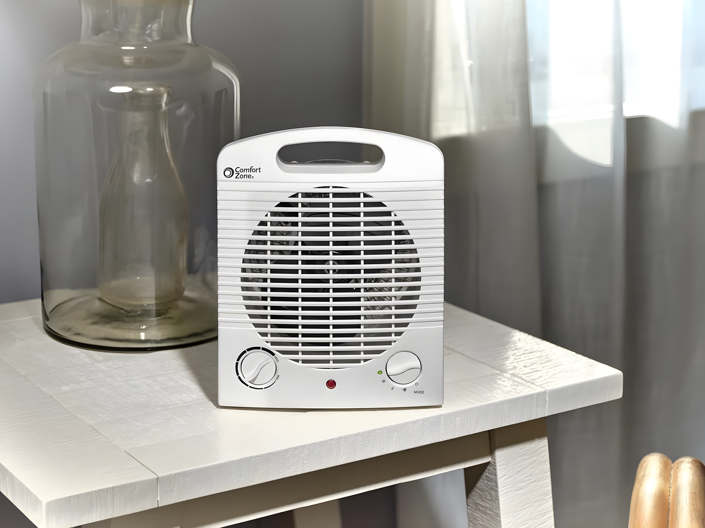 Comfort Zone Indoor Space Heater, Portable, Fan Forced, Electric, Adjustable Thermostat, Overheat Sensor, Safety Tip-Over Switch, & Stay Cool Housing, Ideal for Home, Bedroom, & Office, 1,500W, CZ35E