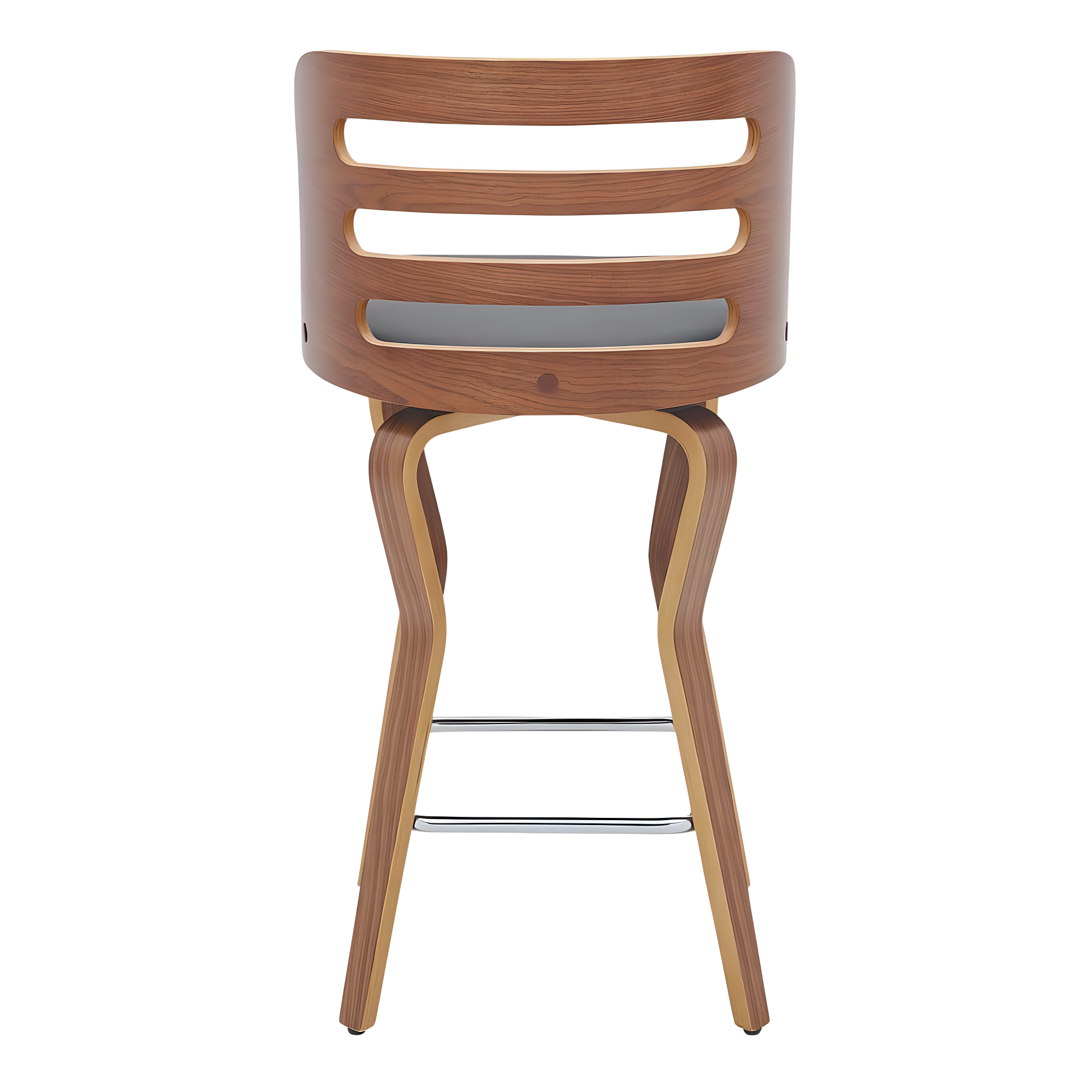 Armen Living 26" Verne Counter Height Barstool with Faux Leather and Wood Finish Walnut/Gray