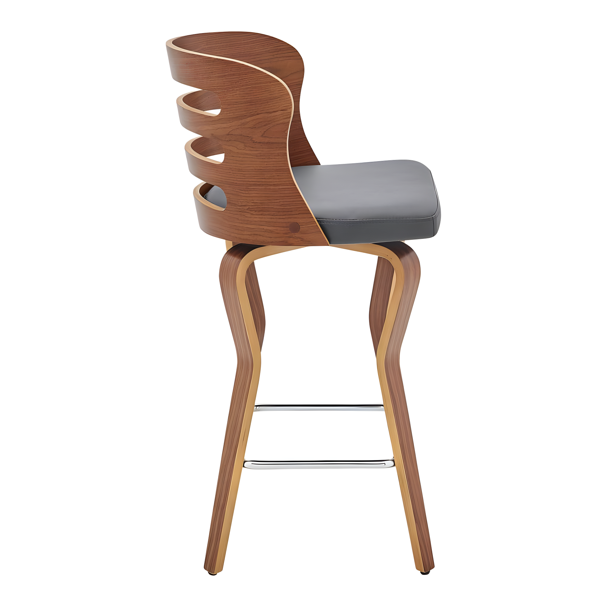 Armen Living 26" Verne Counter Height Barstool with Faux Leather and Wood Finish Walnut/Gray