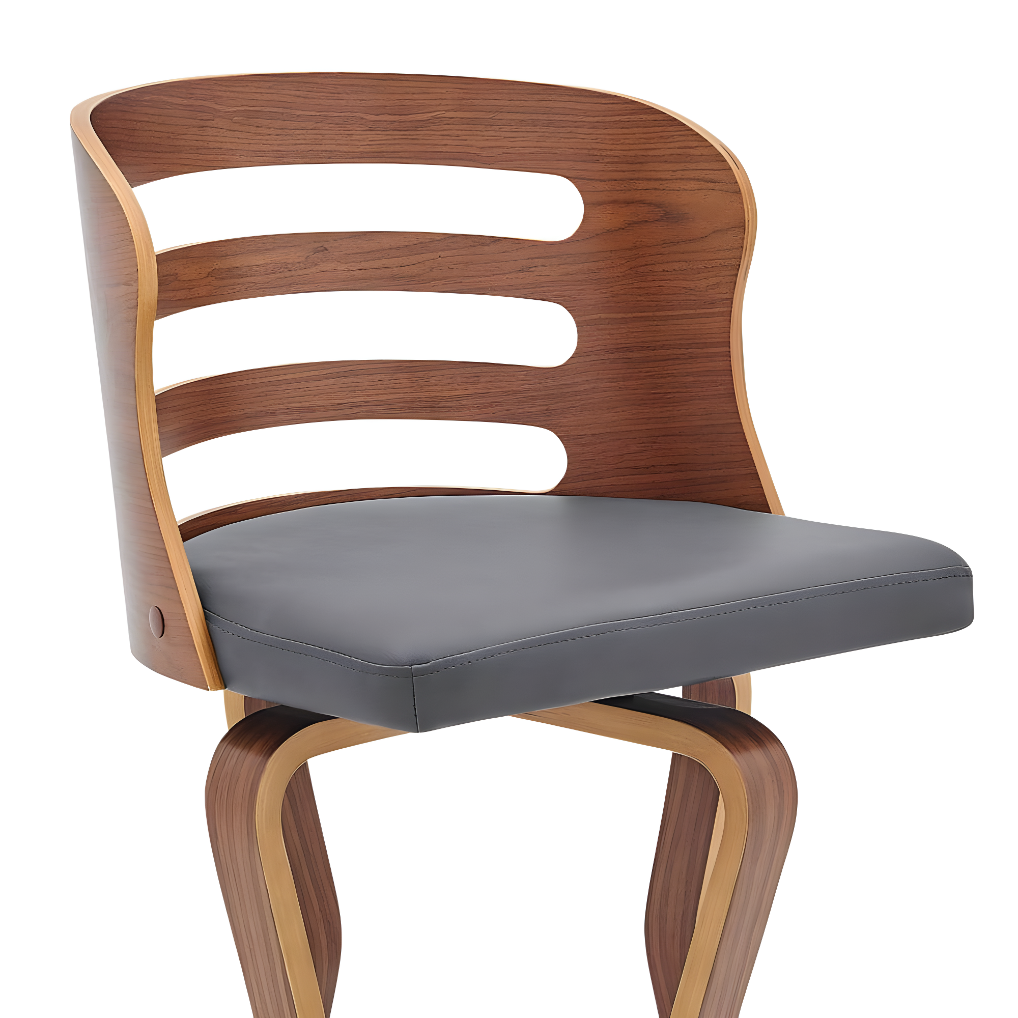 Armen Living 26" Verne Counter Height Barstool with Faux Leather and Wood Finish Walnut/Gray