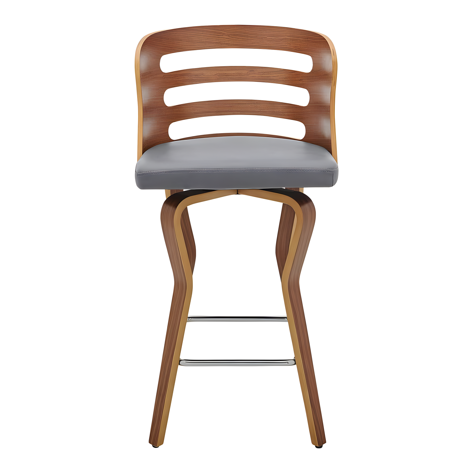 Armen Living 26" Verne Counter Height Barstool with Faux Leather and Wood Finish Walnut/Gray
