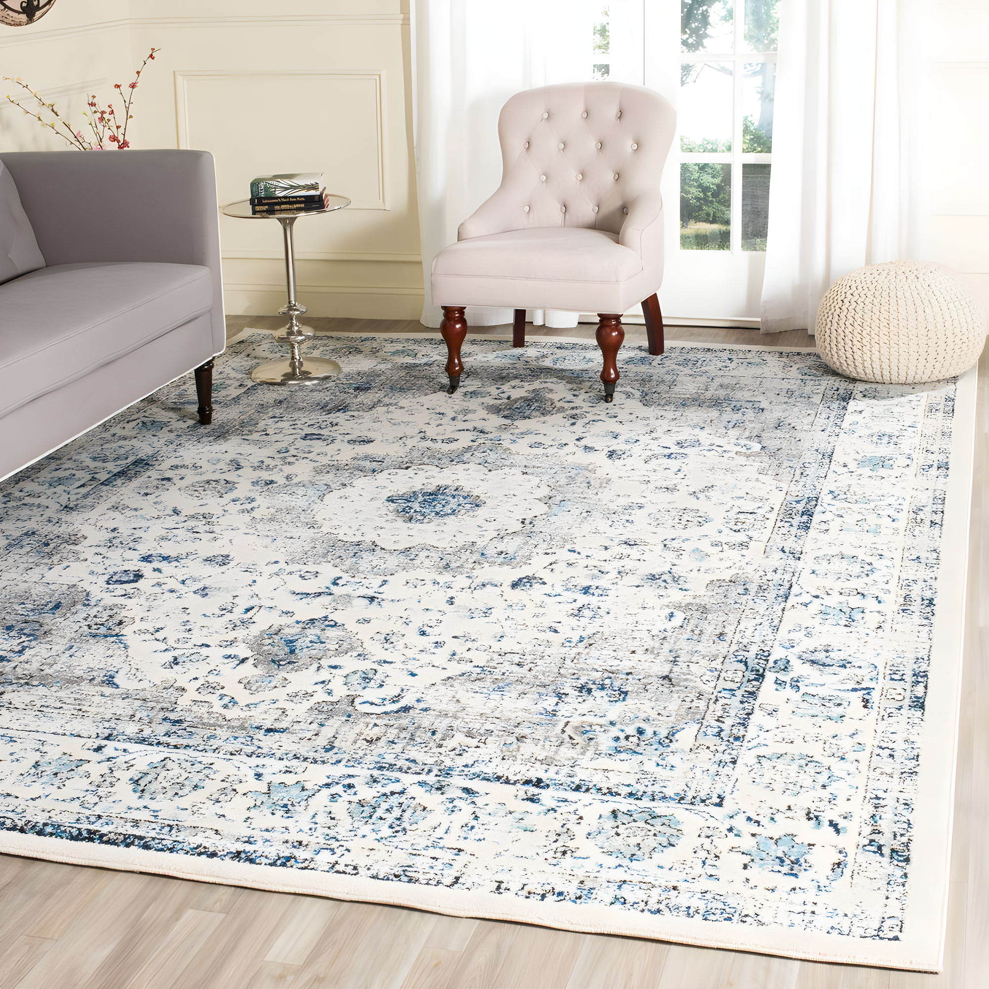 Evoke EVK220 Power Loomed Area Rug - Ivory/Grey - 6'7"x6'7" - Safavieh.