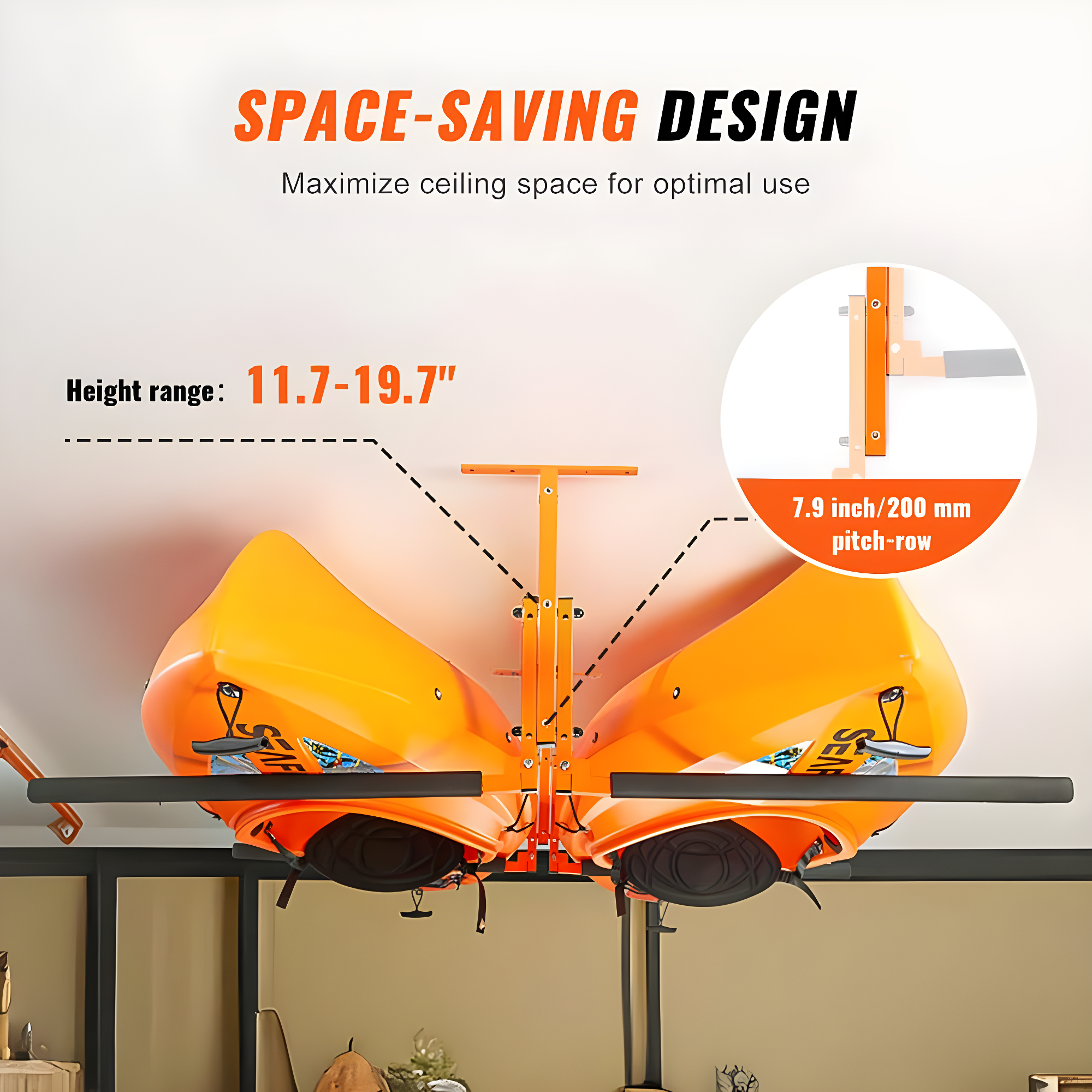 Steel Ceiling Mounted Adjustable Kayak Rack
