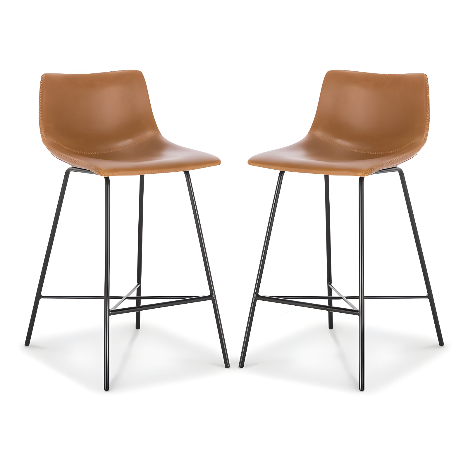 Poly & Bark Set of 2 24" High Paxton Counter Height Barstools Tan: Leatherette, Steel Base