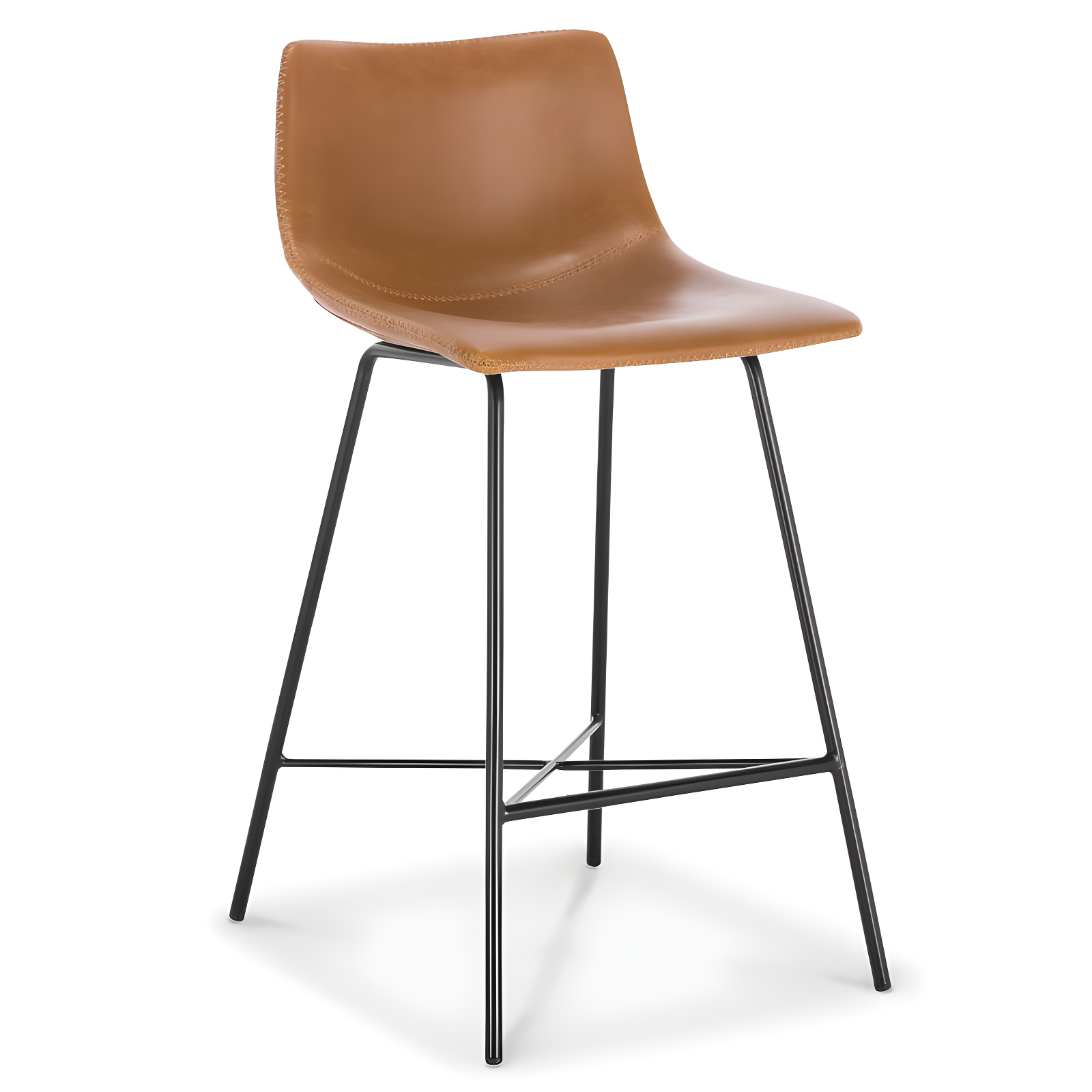 Poly & Bark Set of 2 24" High Paxton Counter Height Barstools Tan: Leatherette, Steel Base