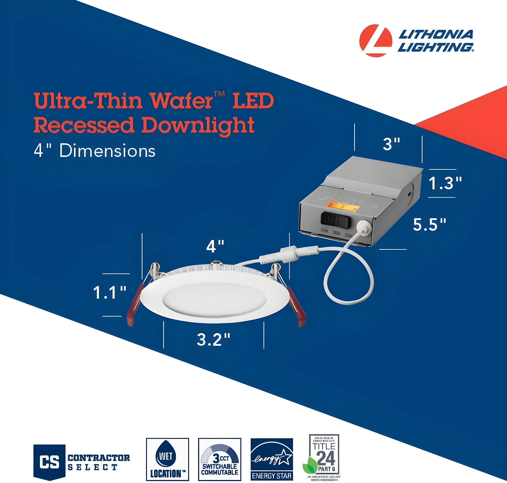 Wafer 4'' LED Retrofit Recessed Lighting Kit