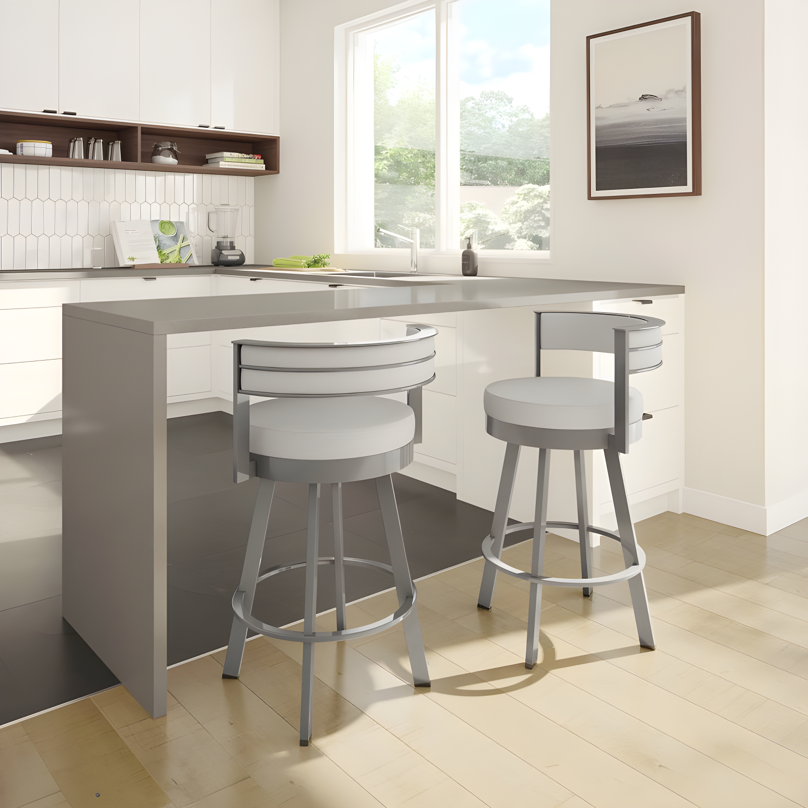 Amisco Browser Upholstered Counter Height Barstool Gray: Oval Back, Polyester, Steel Frame, 300 lbs Capacity
