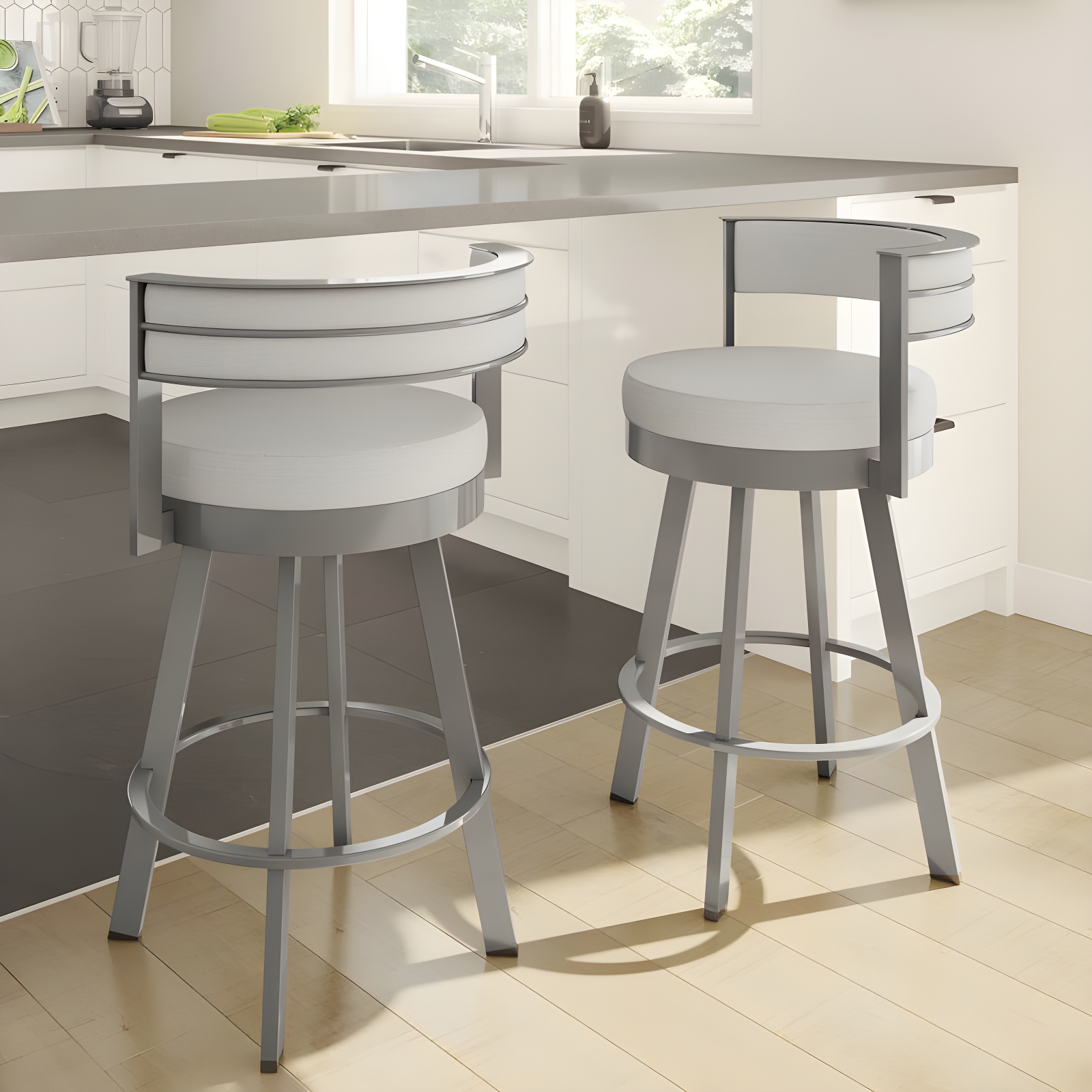 Amisco Browser Upholstered Counter Height Barstool Gray: Oval Back, Polyester, Steel Frame, 300 lbs Capacity