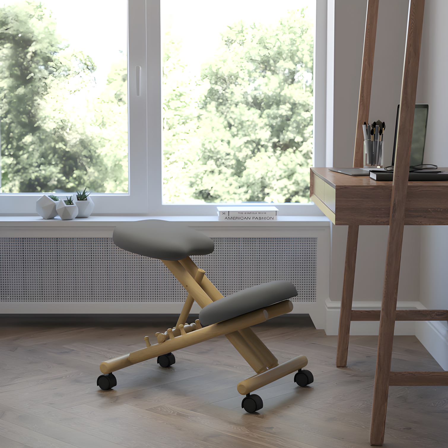 Bragg Posey Mobile Wooden Height-Adjustable Ergonomic Kneeling Office Chair