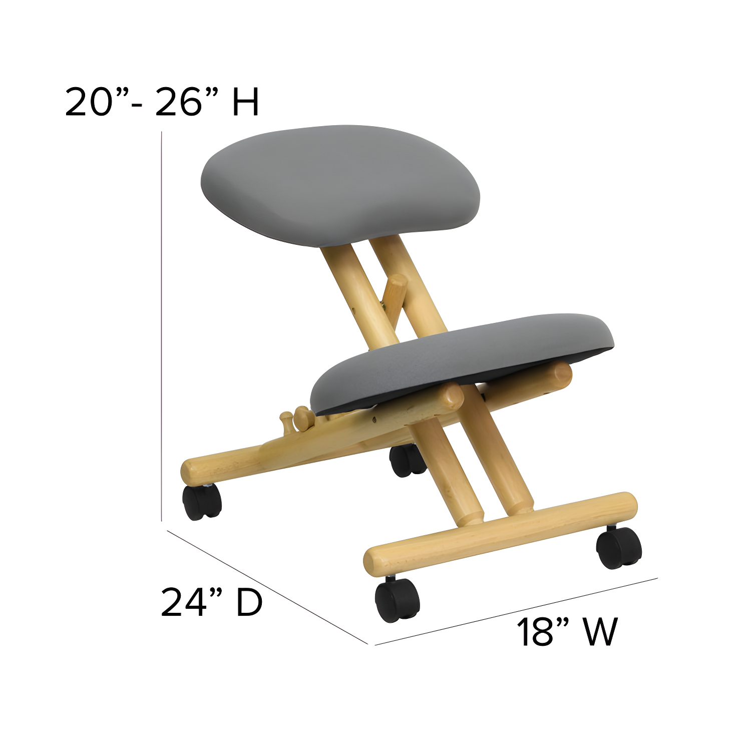 Bragg Posey Mobile Wooden Height-Adjustable Ergonomic Kneeling Office Chair