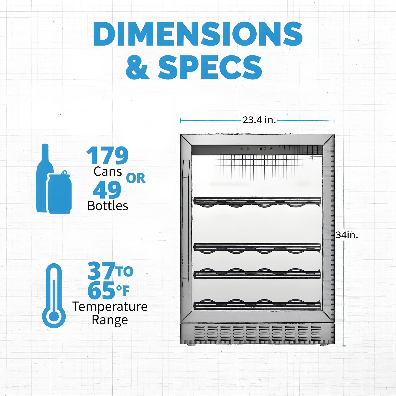 Newair FlipShelf 24" Wine and Beverage Refrigerator 179 Cans or 49 Bottles, Reversible Shelves, Built-in Fridge or Freestanding Drinks and Wine Cooler