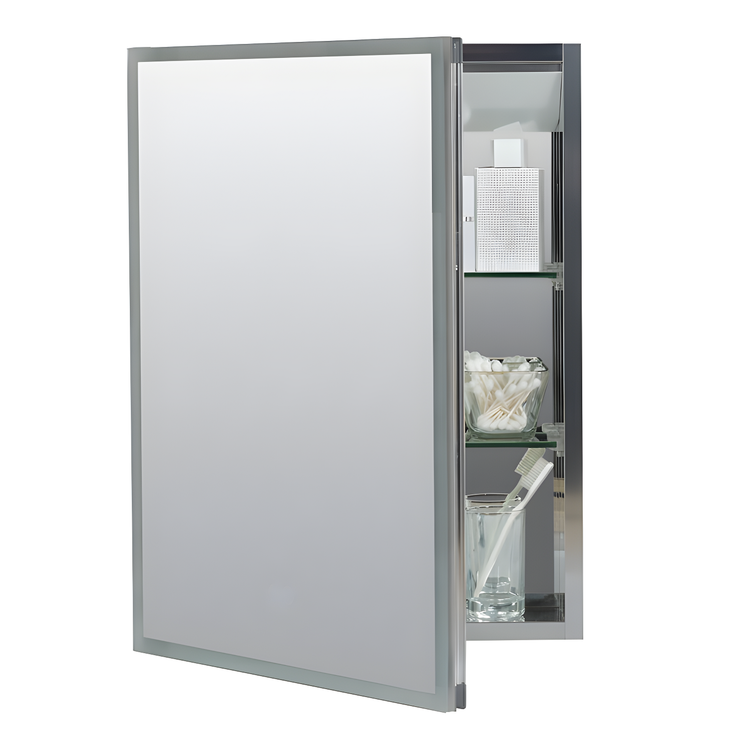 Arlot Recessed or Surface Mount Framed Medicine Cabinet with LED Lighting and Electrical Outlet