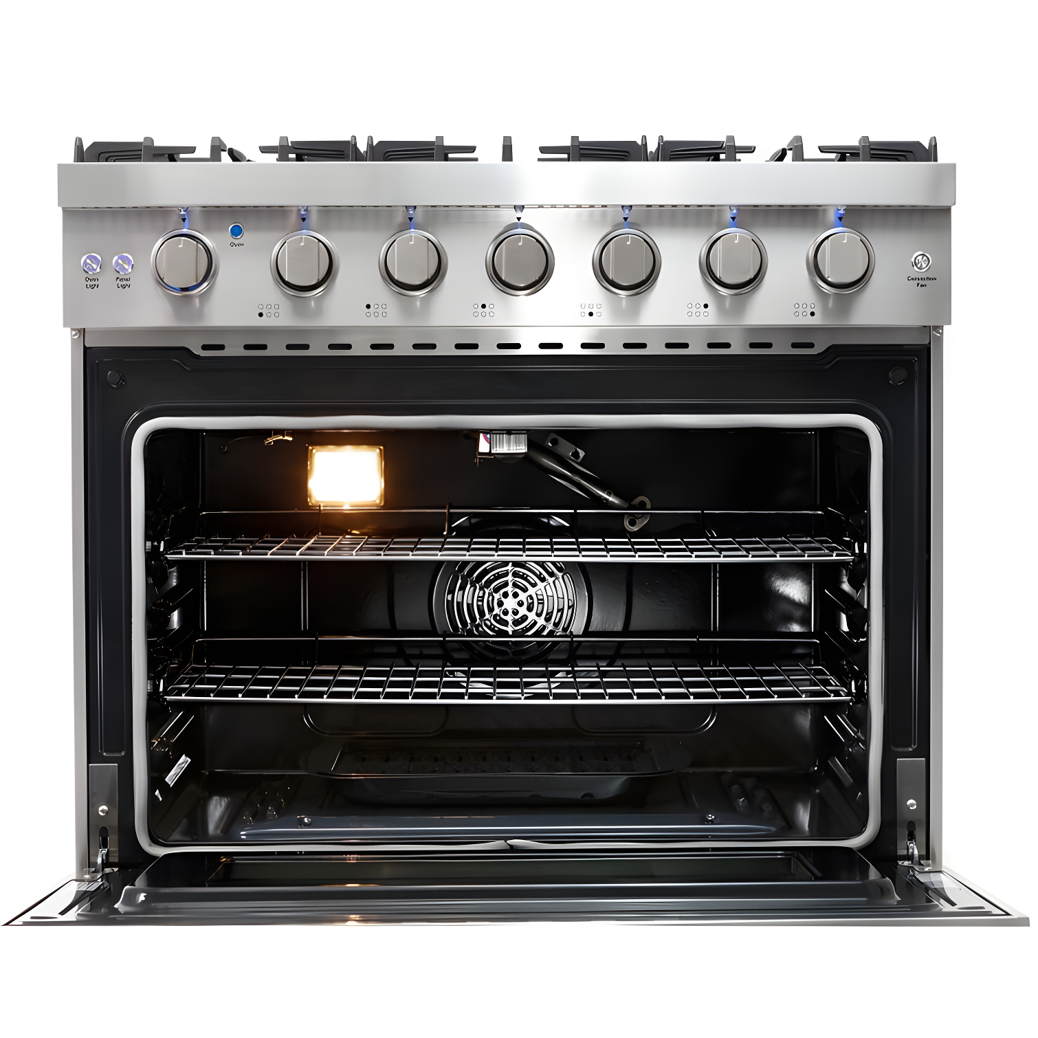 Cosmo 36 in. Haven Collection 6.0 cu. ft. Gas Range, 6 Burners, Convection Oven, Knob LEDs, Storage Drawer, Stainless Steel