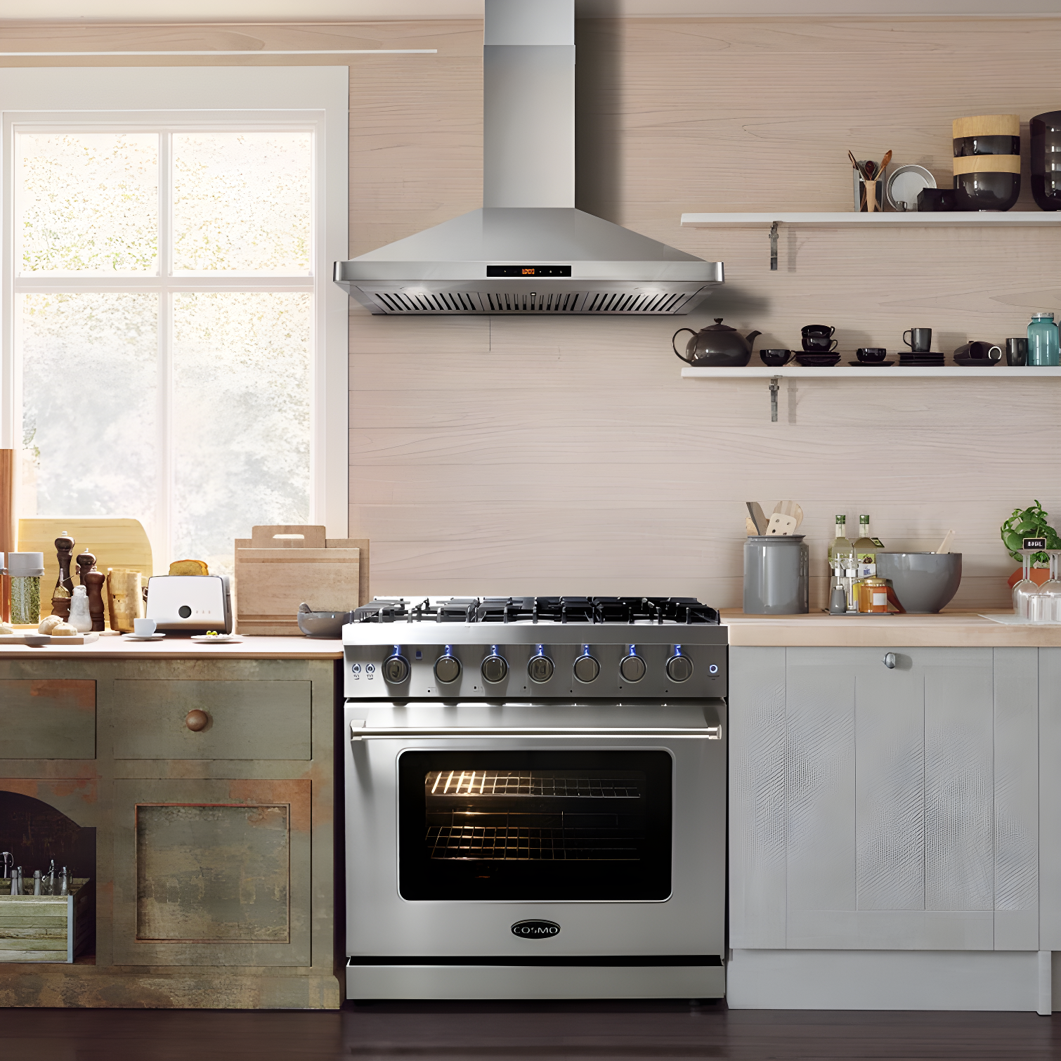 Cosmo 36 in. Haven Collection 6.0 cu. ft. Gas Range, 6 Burners, Convection Oven, Knob LEDs, Storage Drawer, Stainless Steel