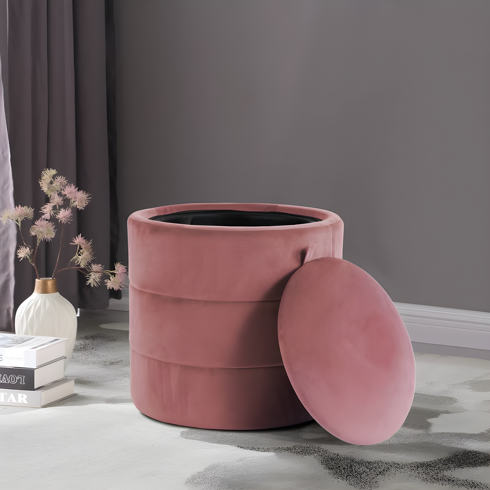 Storage Round Ottoman Blush Velvet - HomePop