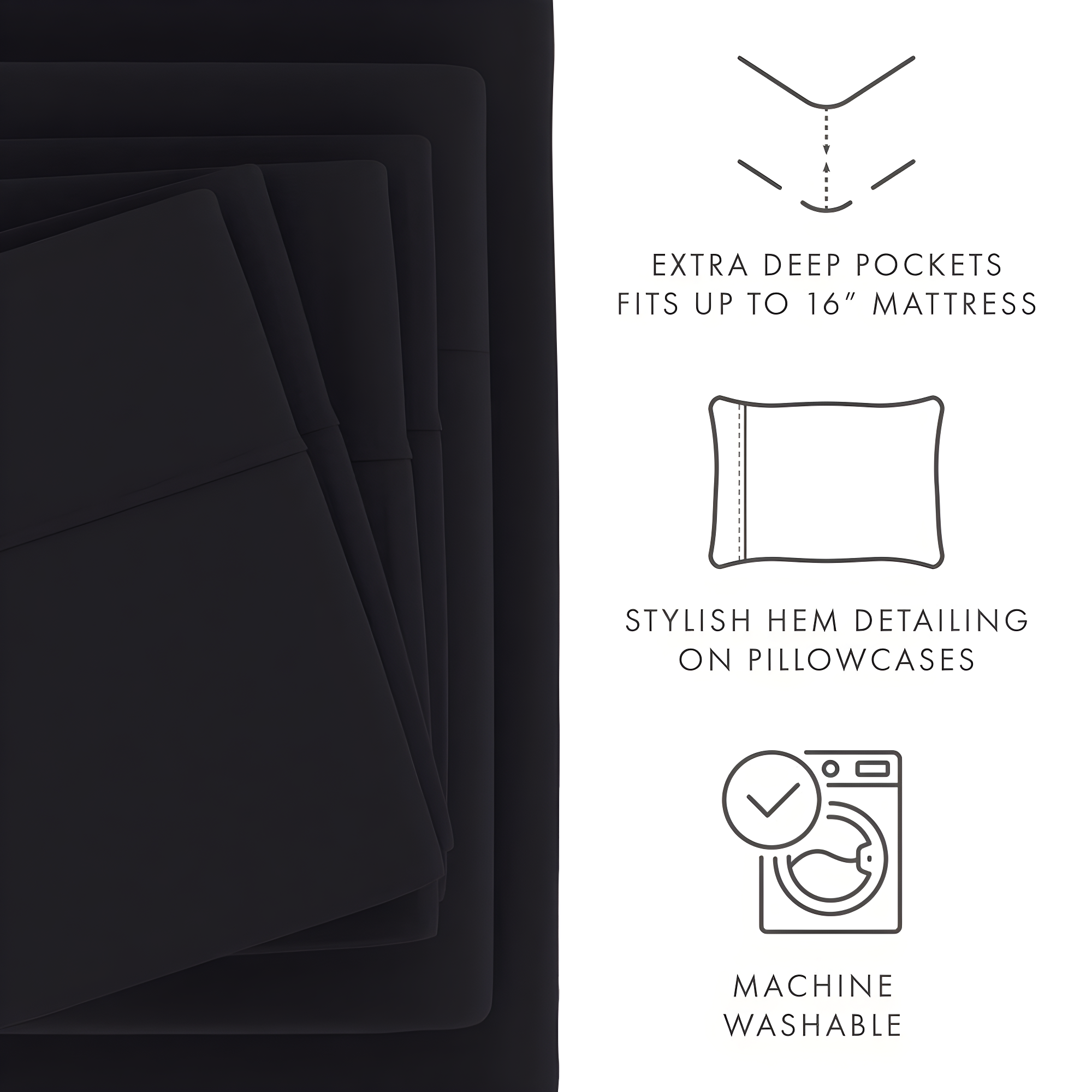 Black Solid Microfiber Queen Deep Pocket Sheet Set