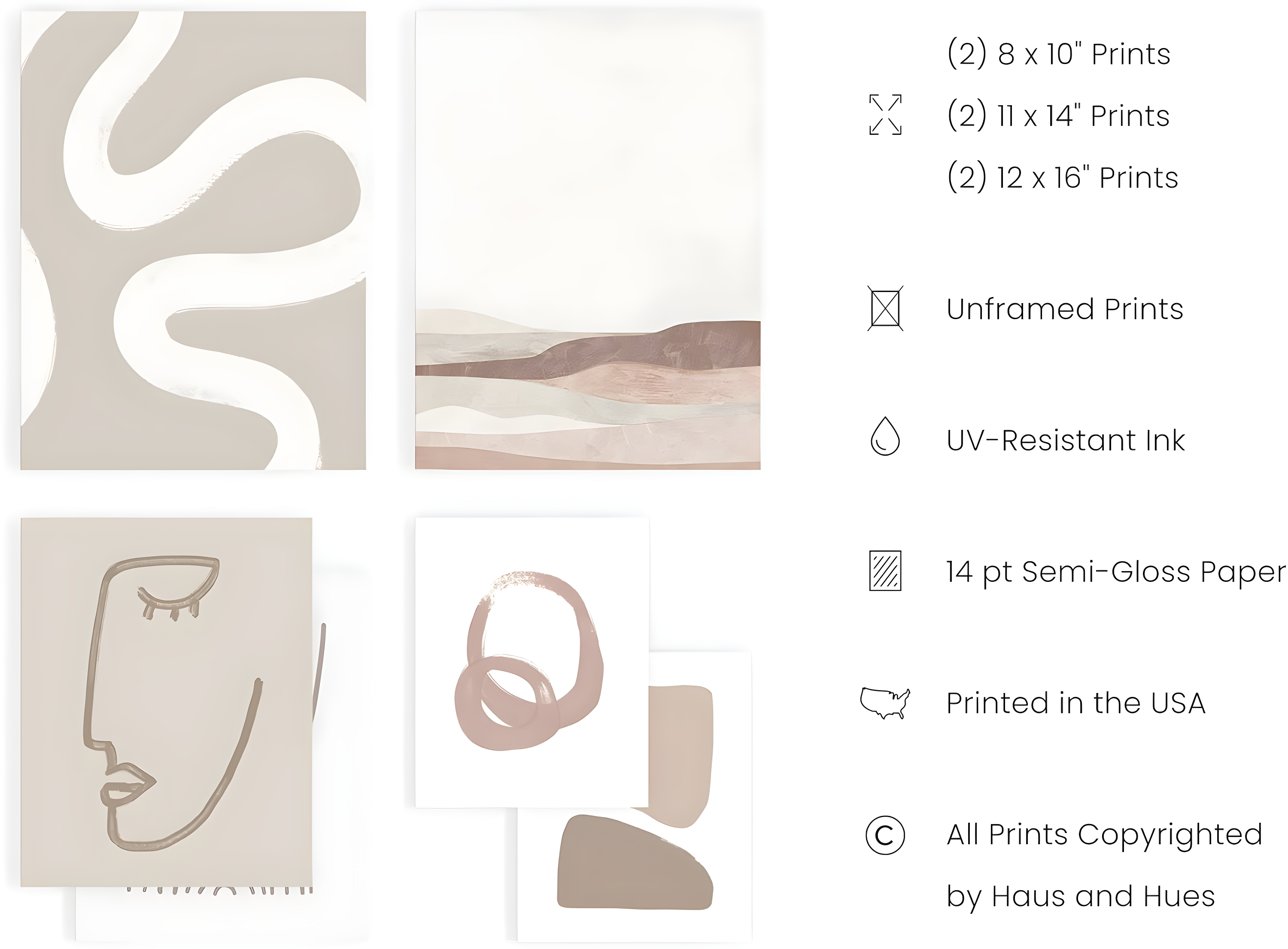 HAUS AND HUES Boho Posters - Set of 6 Aesthetic Posters for Room, Mid Century Modern Poster, Boho Wall Prints, Gallery Wall Art Boho Artwork, Abstract Neutral Art Cream Gallery Wall Set (Unframed)