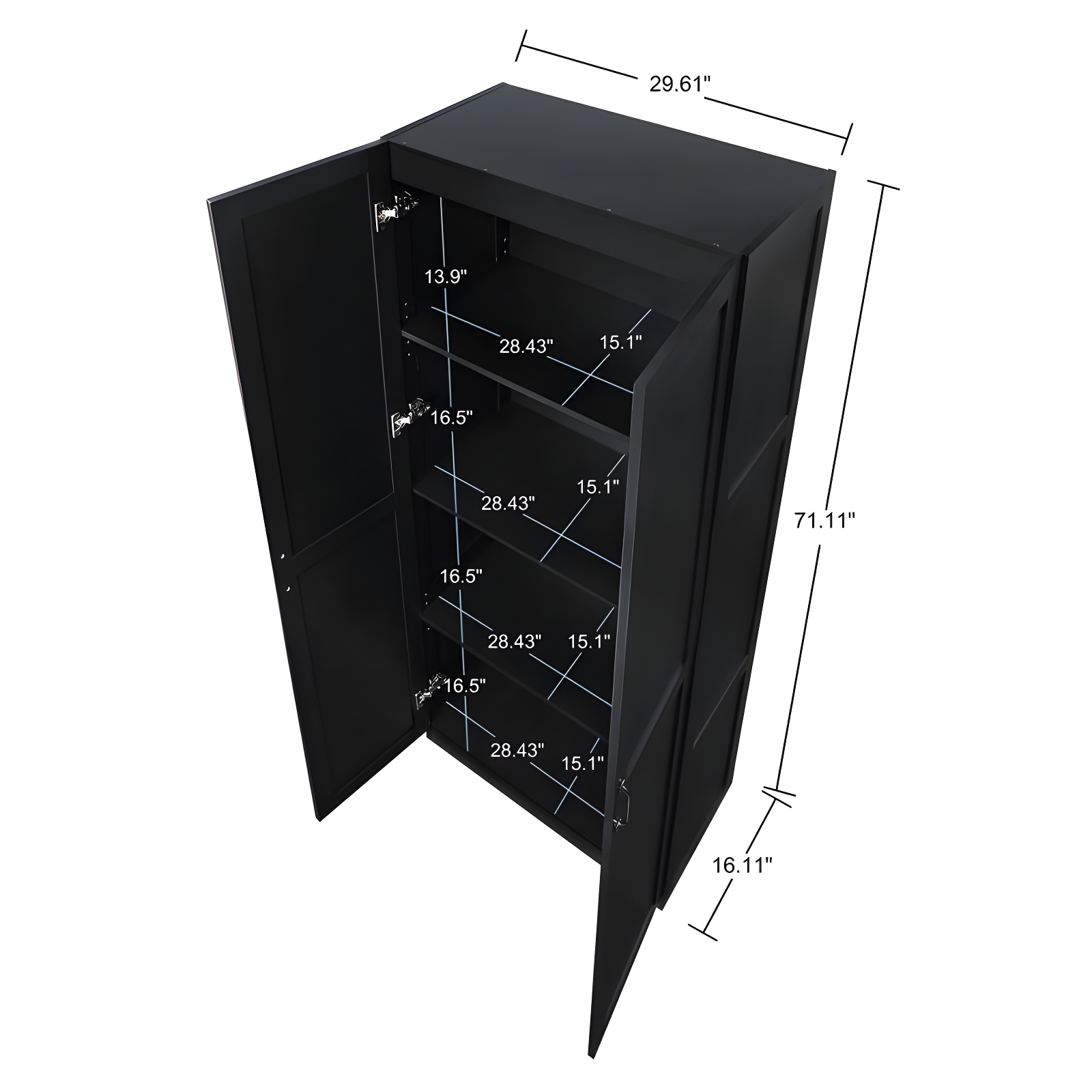 Hopkins Modern 4 Shelf Storage Closet Black - Manhattan Comfort: MDF, European Hinges, 71" High