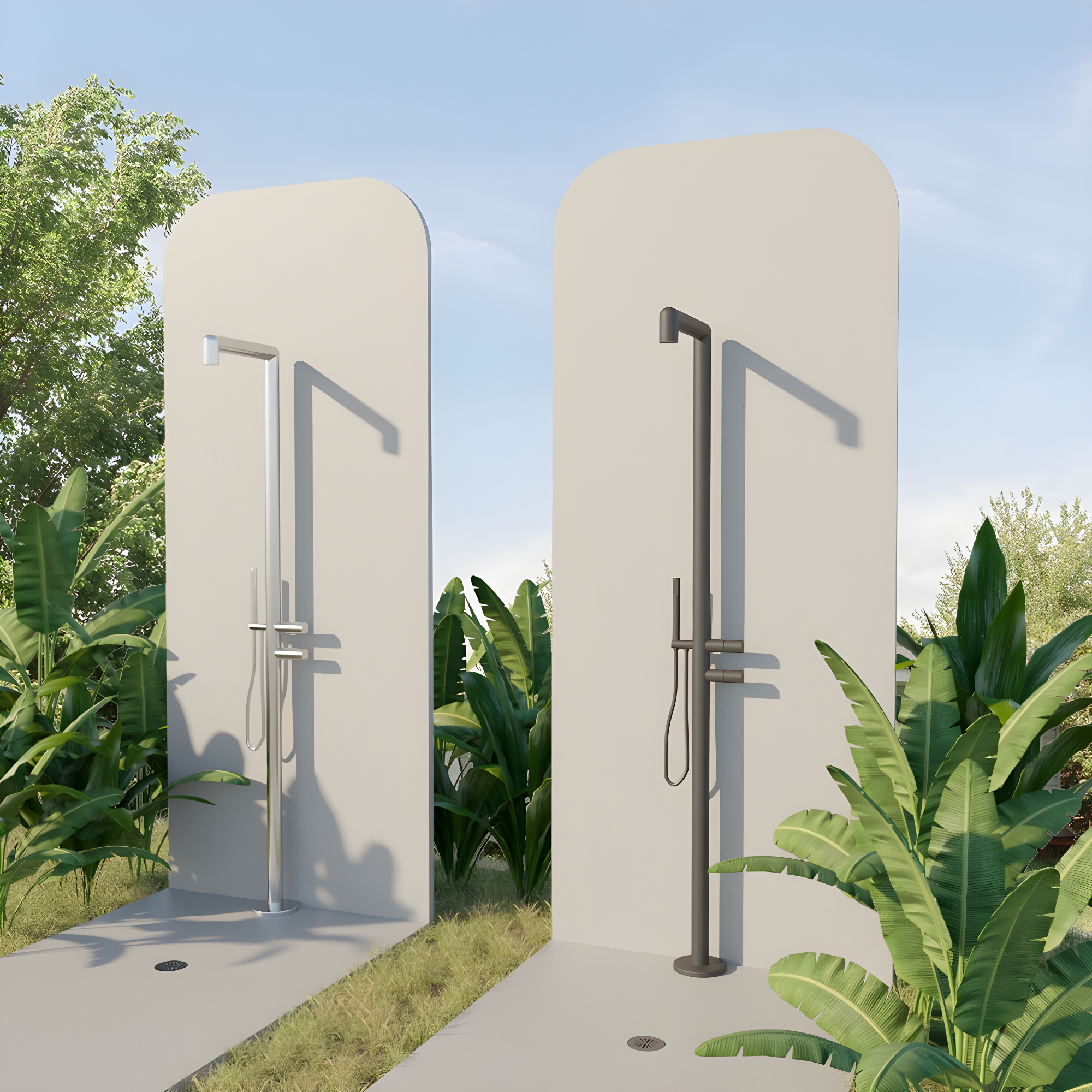 Stainless Steel Free Standing Outdoor Shower and Footwash Spout