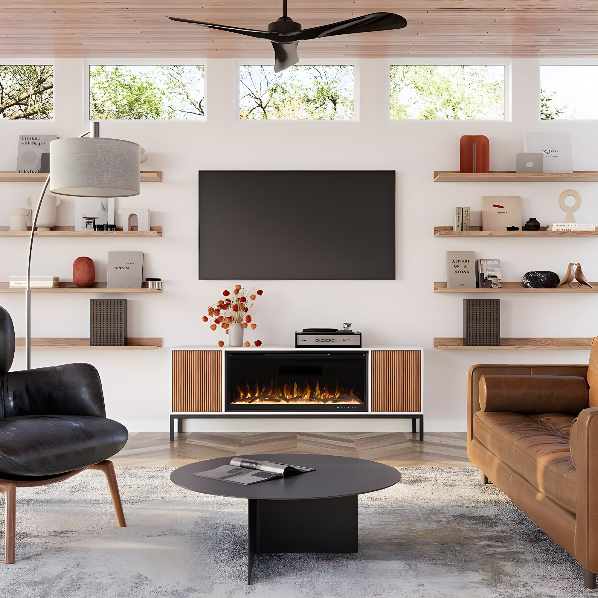 Modern Ember Emory Smart Electric Fireplace Tv Stand | 42” Firebox Heater | With Wi-fi App