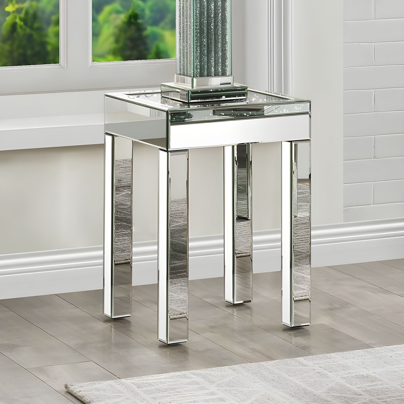 Noralie 16" Mirrored Accent Table Faux Diamonds - Acme Furniture: Elegant Silver Square Side Table