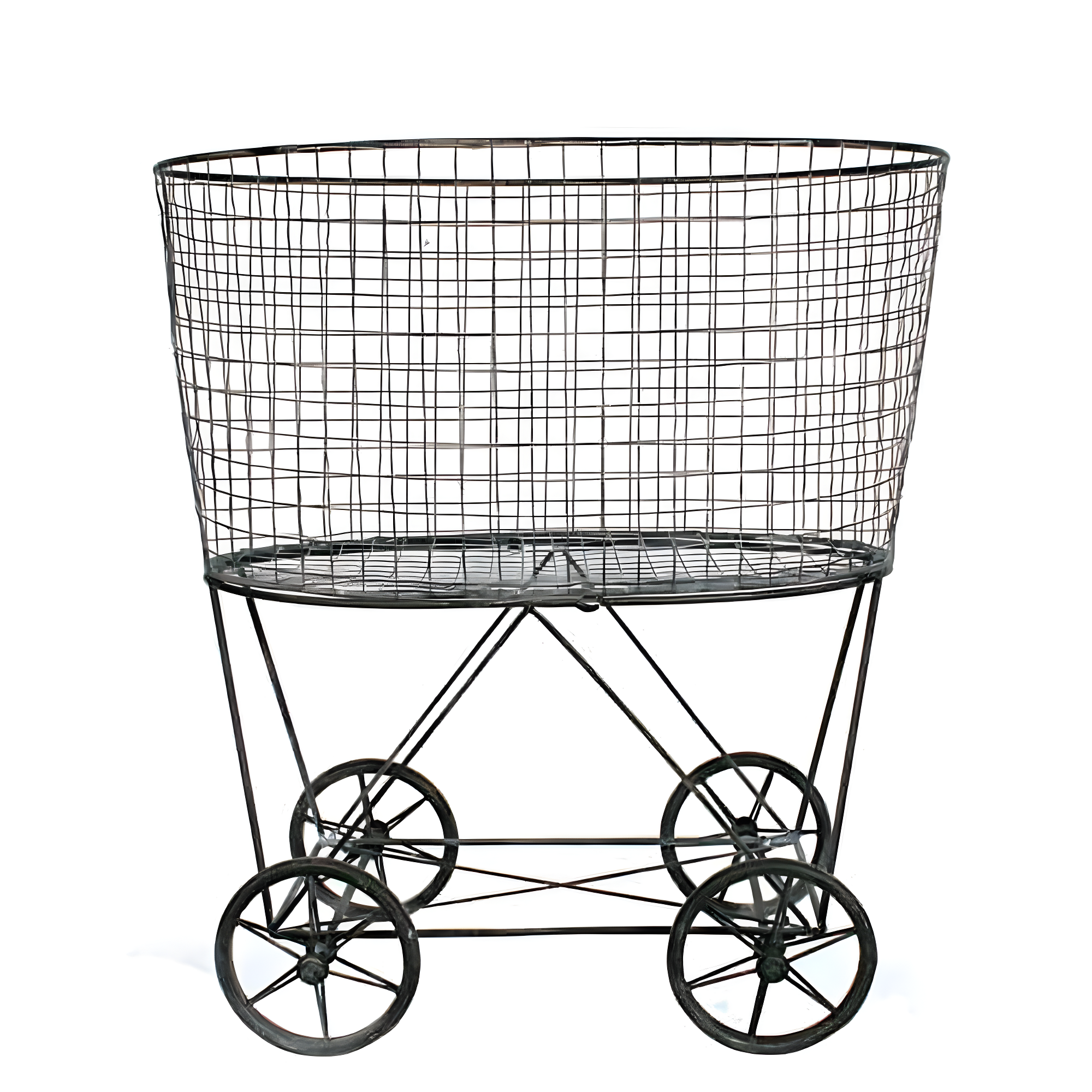 Metal Vintage Laundry Basket with Wheels - Storied Home: Garment Storage, Multipurpose Basket